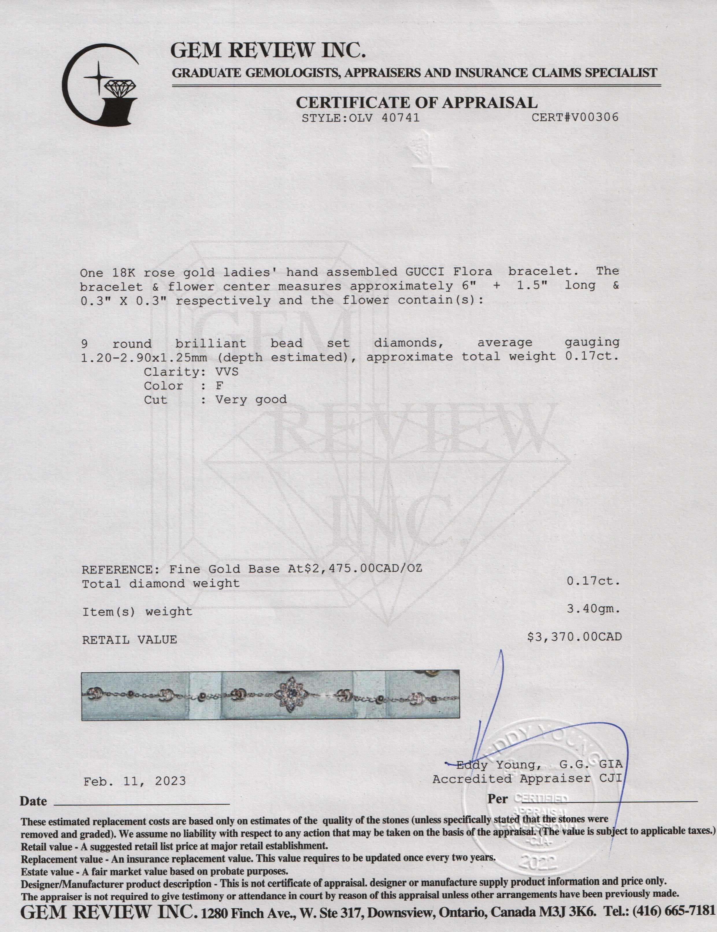 Gucci 18k Rose Gold Flora Bracelet with Diamonds