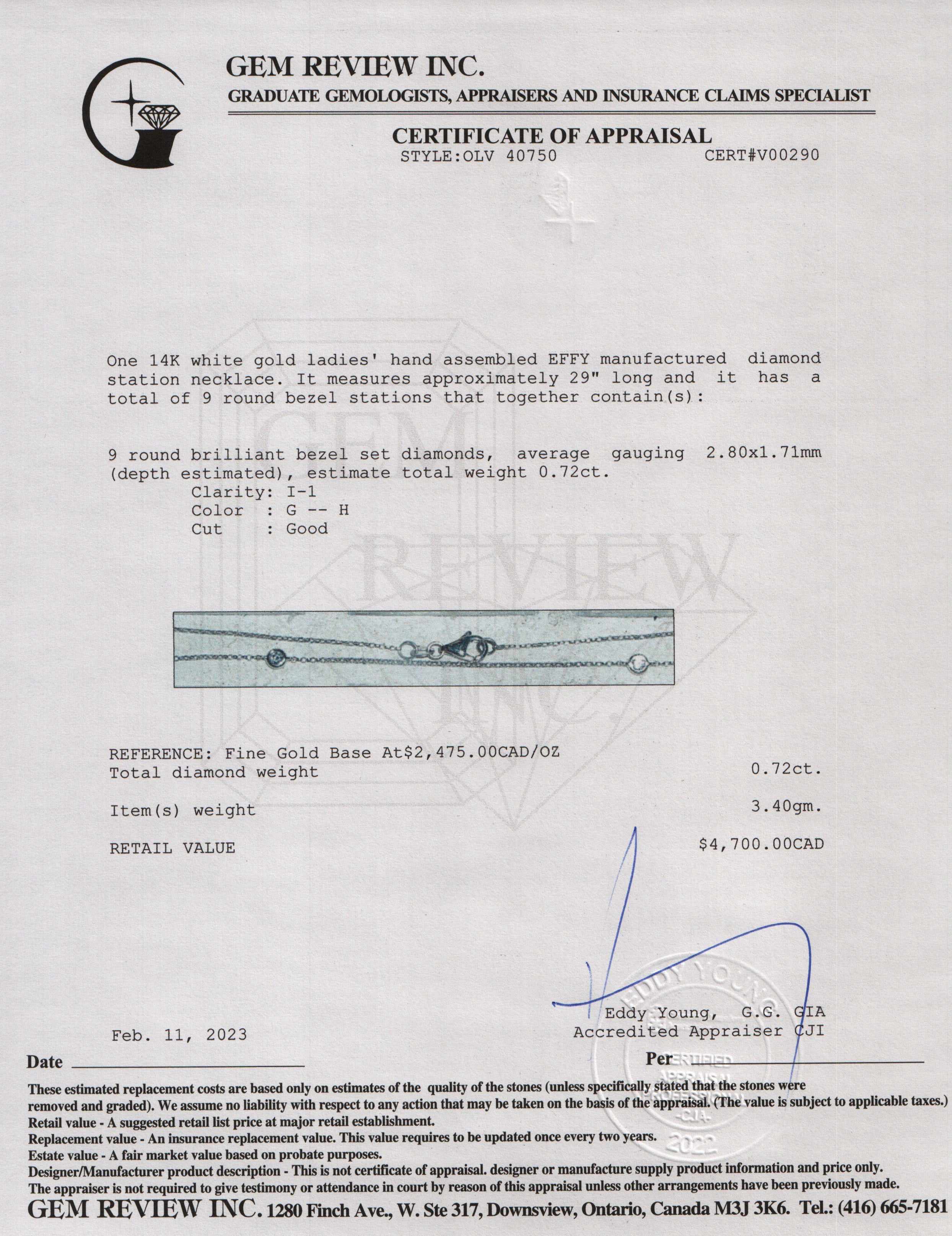 Effy 14k White Gold 9 Diamond Station Necklace