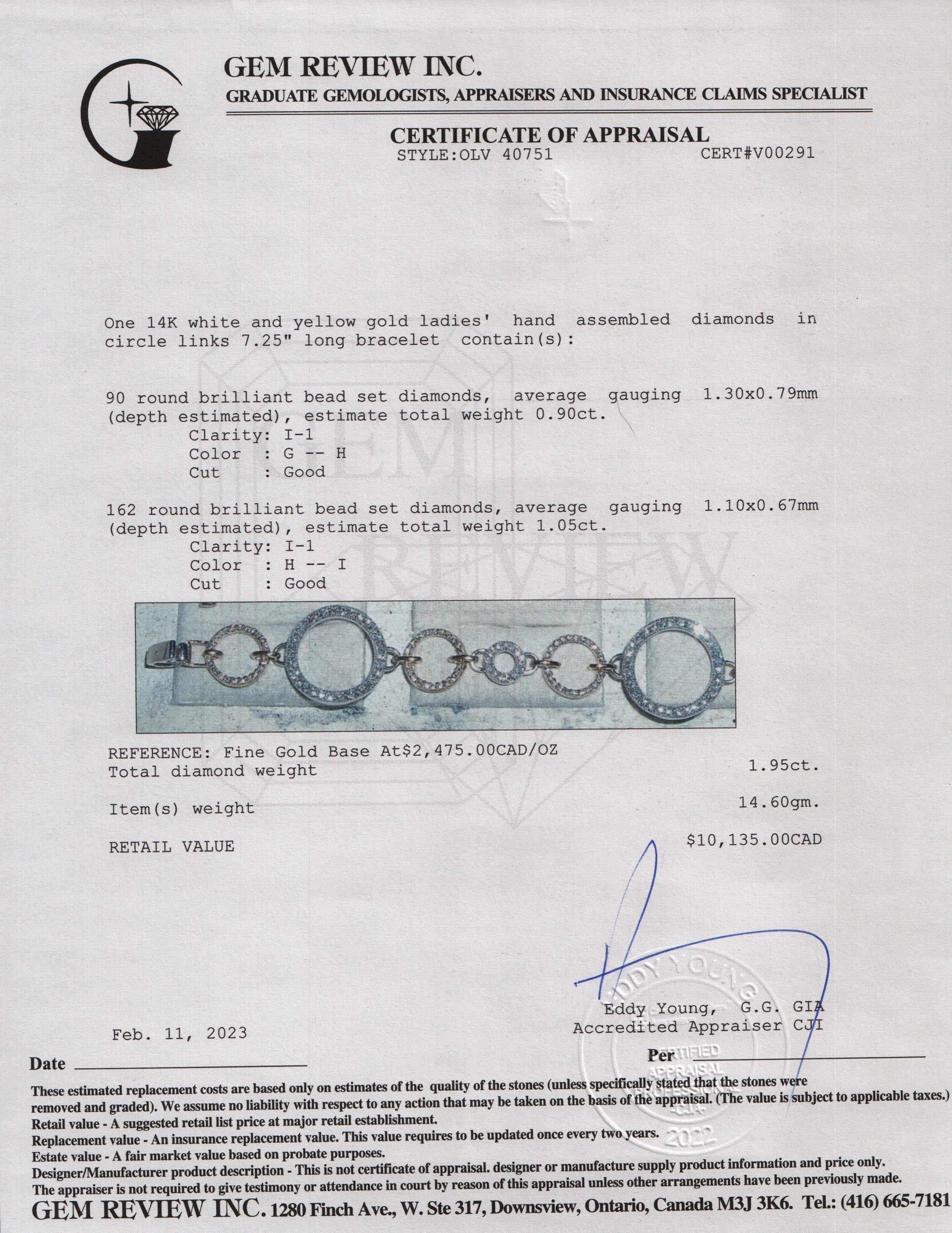 14k Yellow & White Gold Diamond Circle Link Bracelet