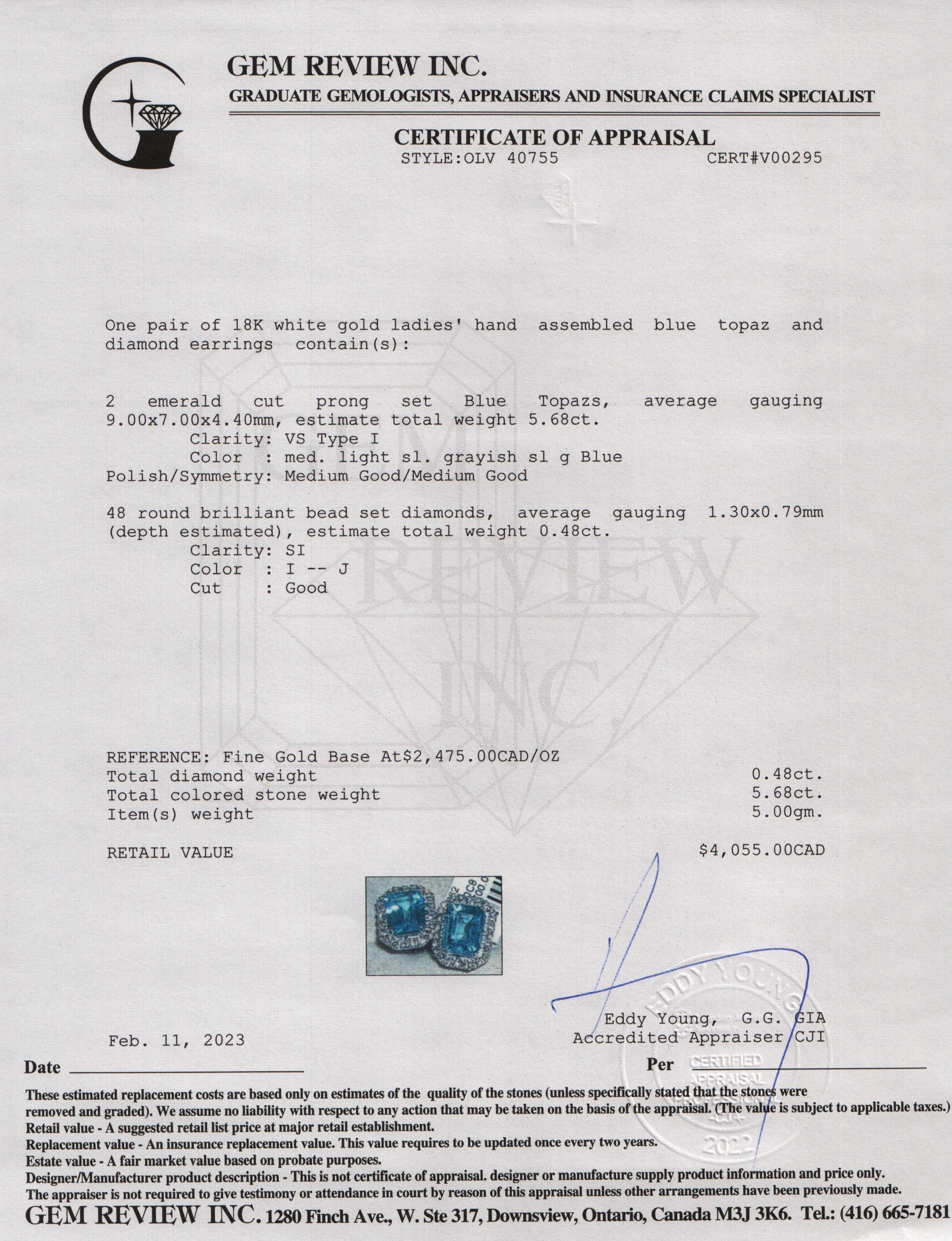 18k White Gold Blue Topaz & Diamond Earrings
