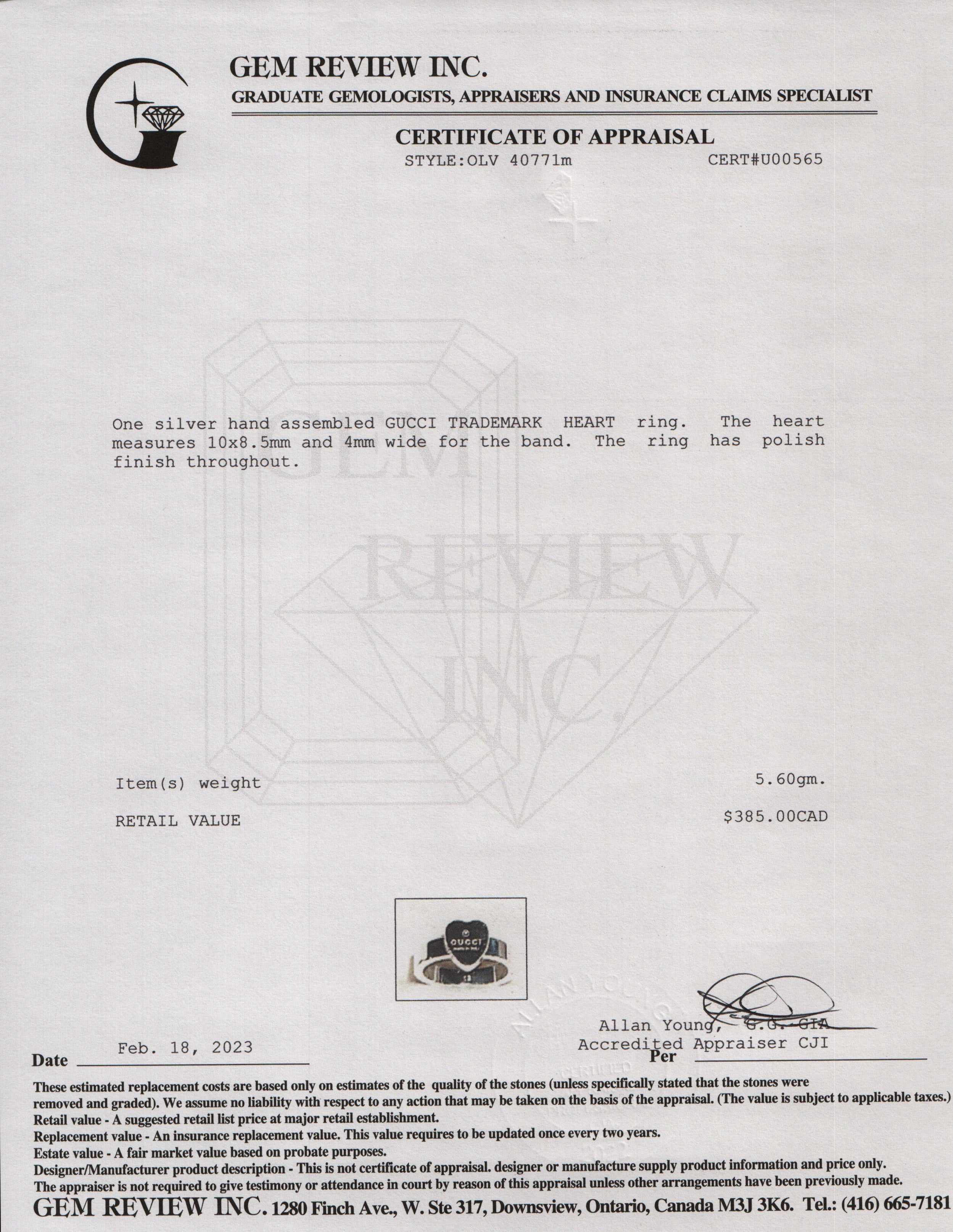 Gucci Heart Ring with Gucci Trademark