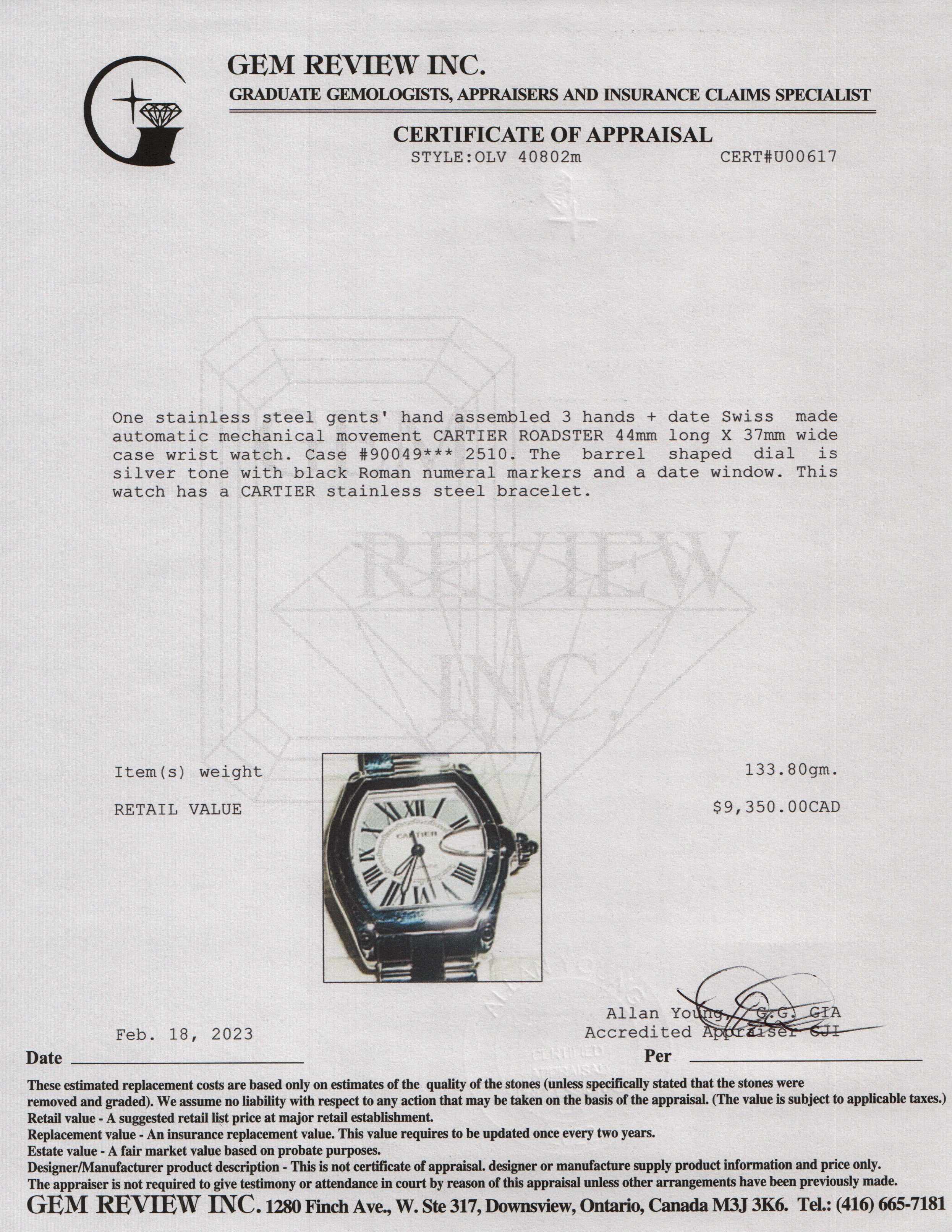 Cartier Roadster Watch w/ Box