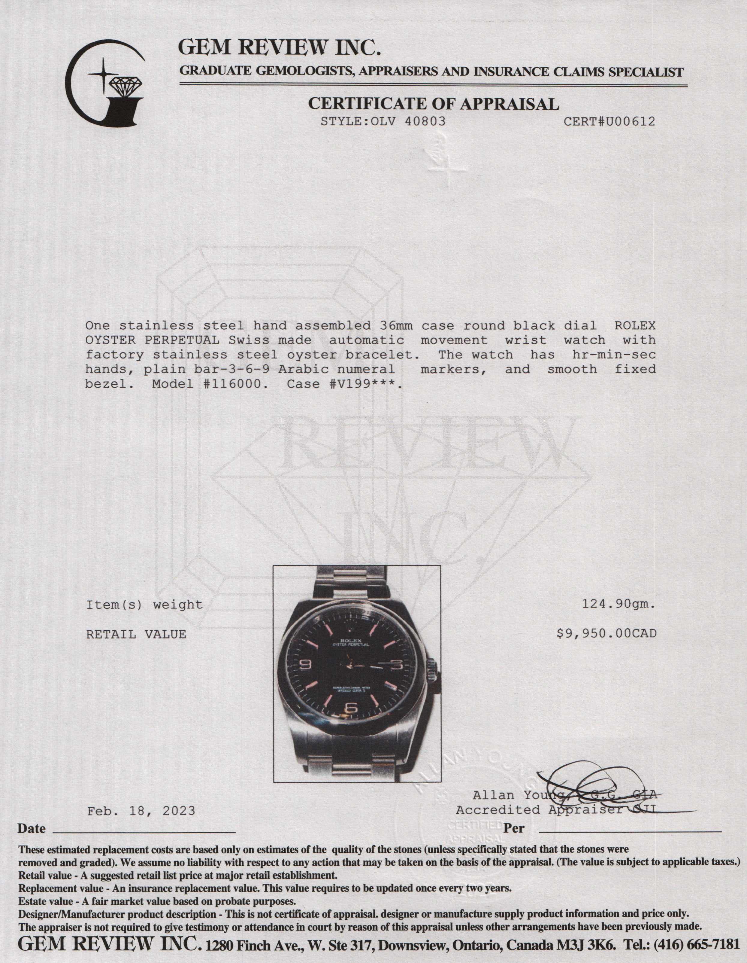 Rolex Oyster Perpetual 36 mm Watch w/ Box & Papers