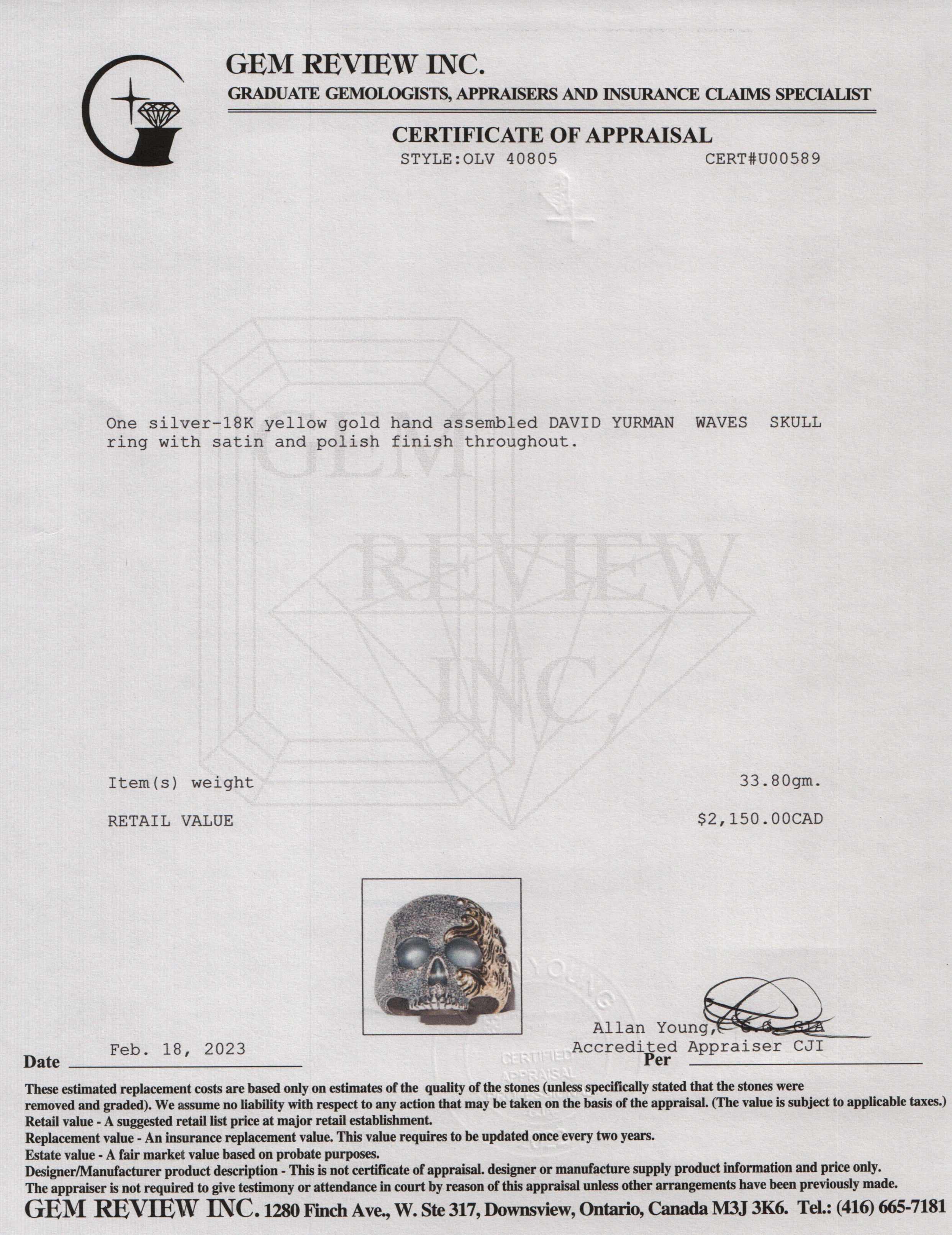 David Yurman Two-Tone Waves Skull Ring