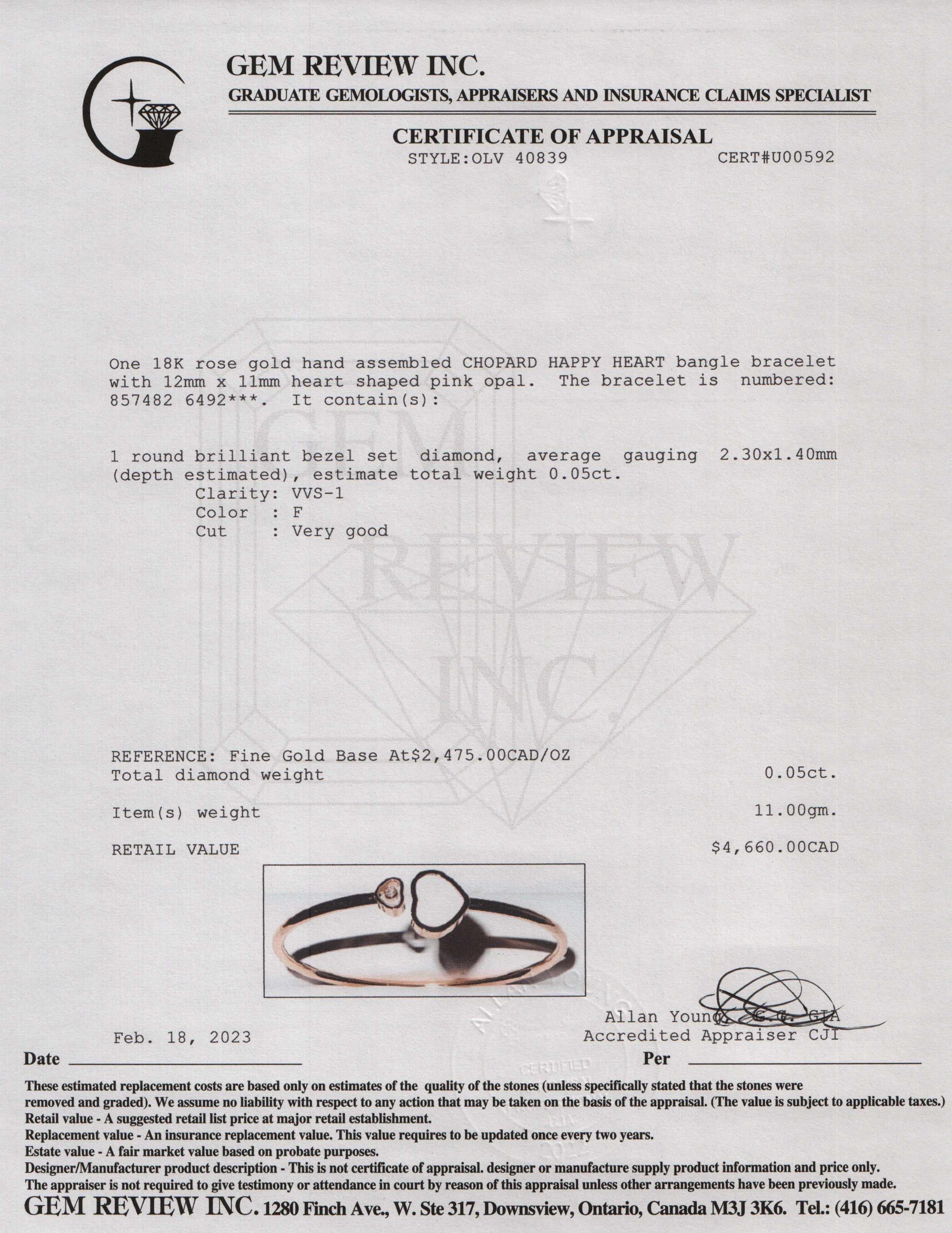 Chopard 18k Rose Gold Pink Opal & Diamond Happy Hearts Bangle w/ Box