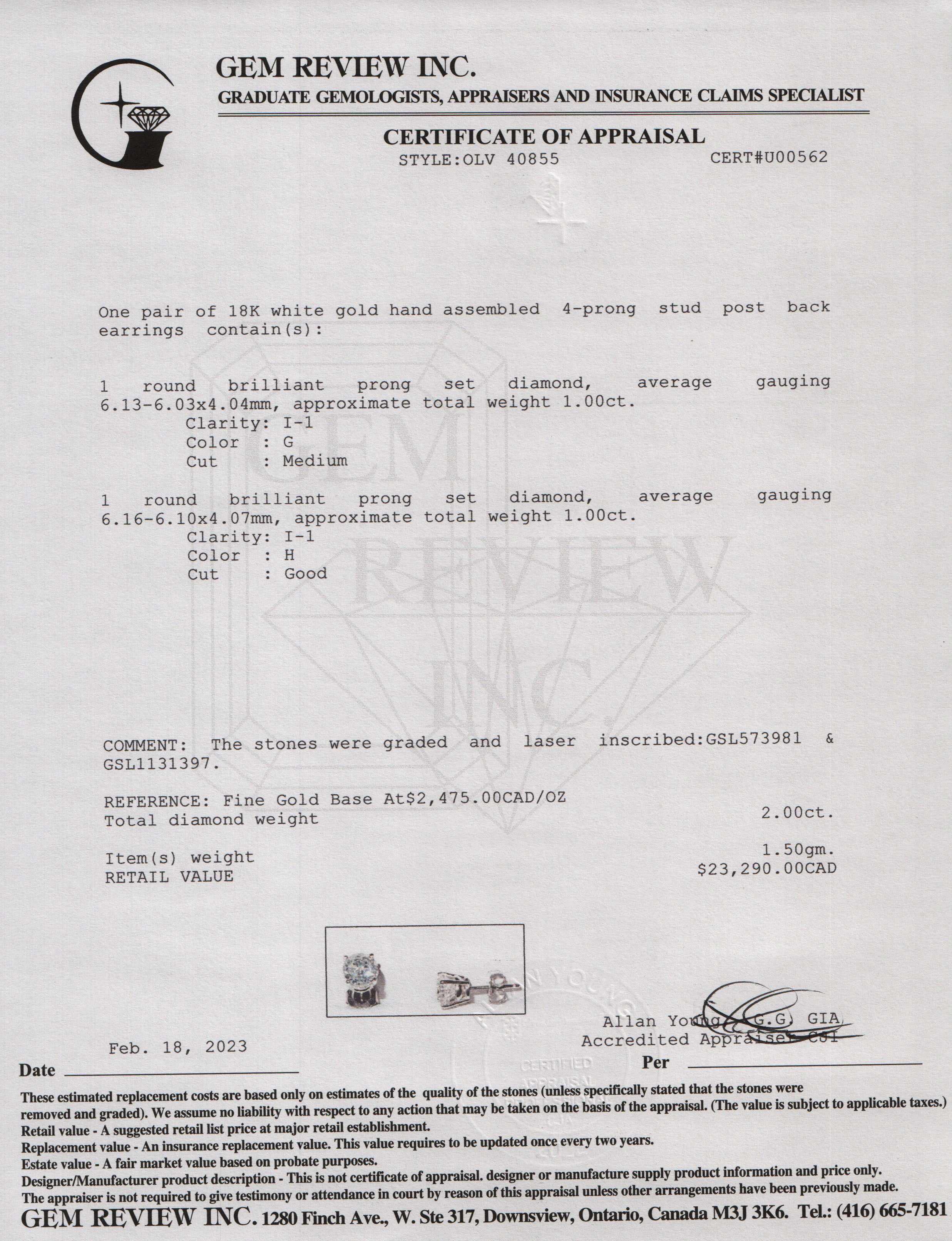 18k White Gold 2.00 tcw. Diamond Stud Earrings