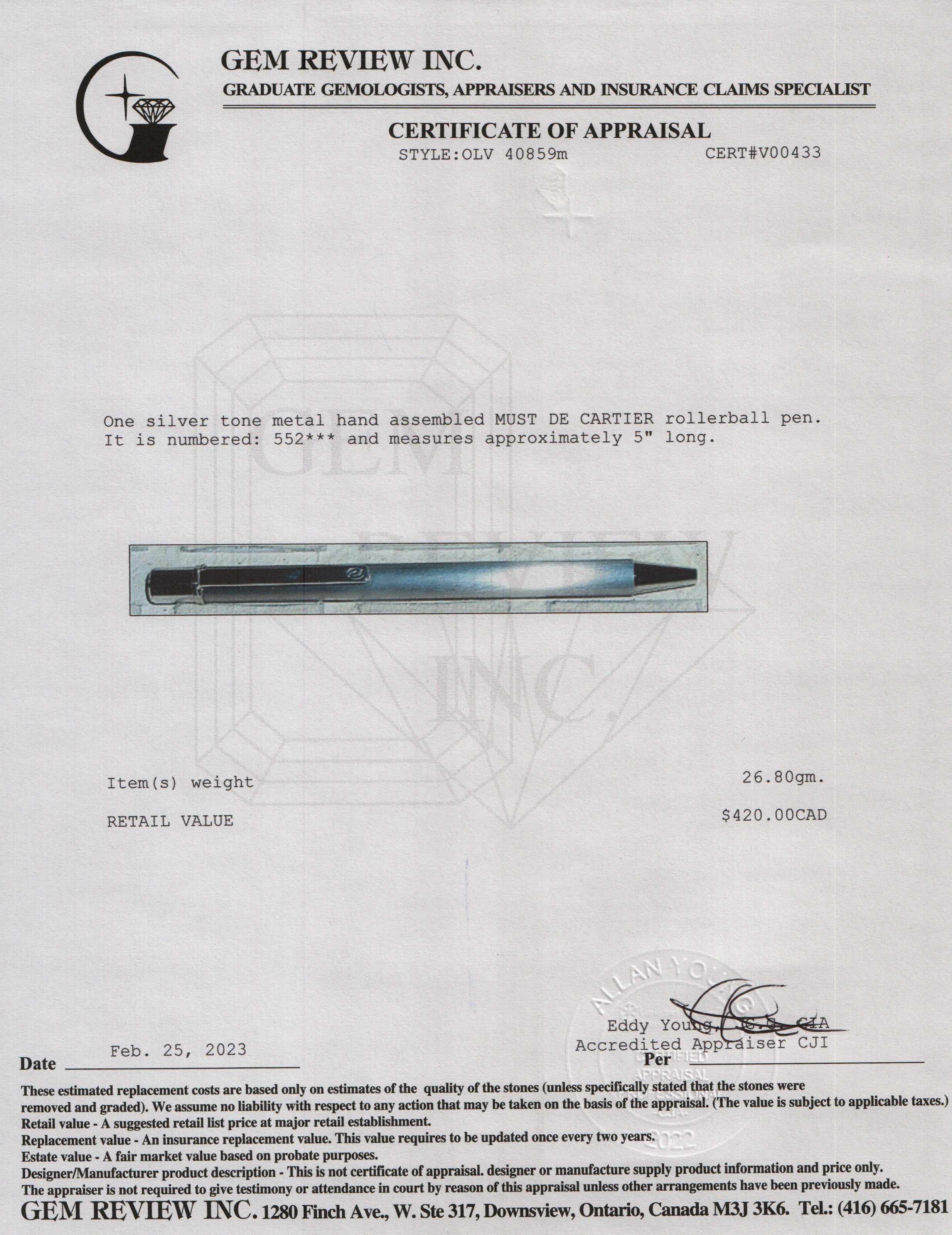 Cartier Must de Cartier Rollerball Pen w/ Box