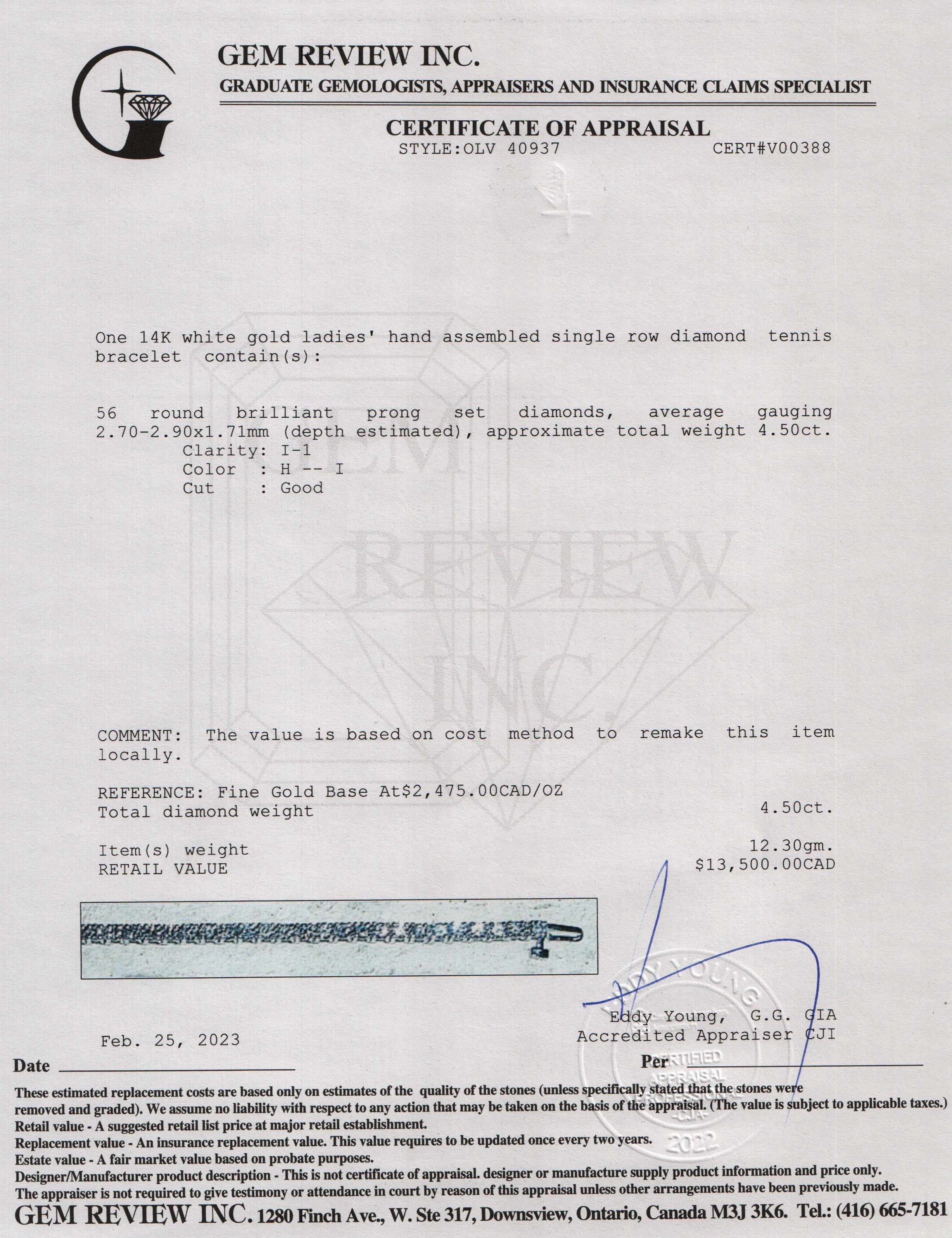 14k White Gold 4.50 tcw. Diamond Tennis Bracelet