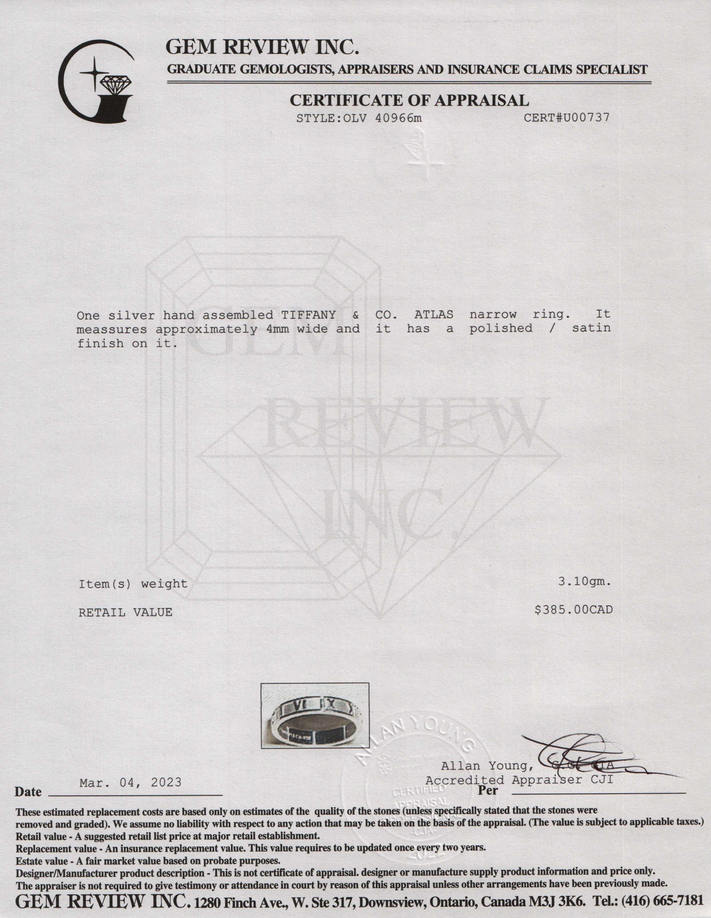 Tiffany & Co. Atlas Narrow Ring