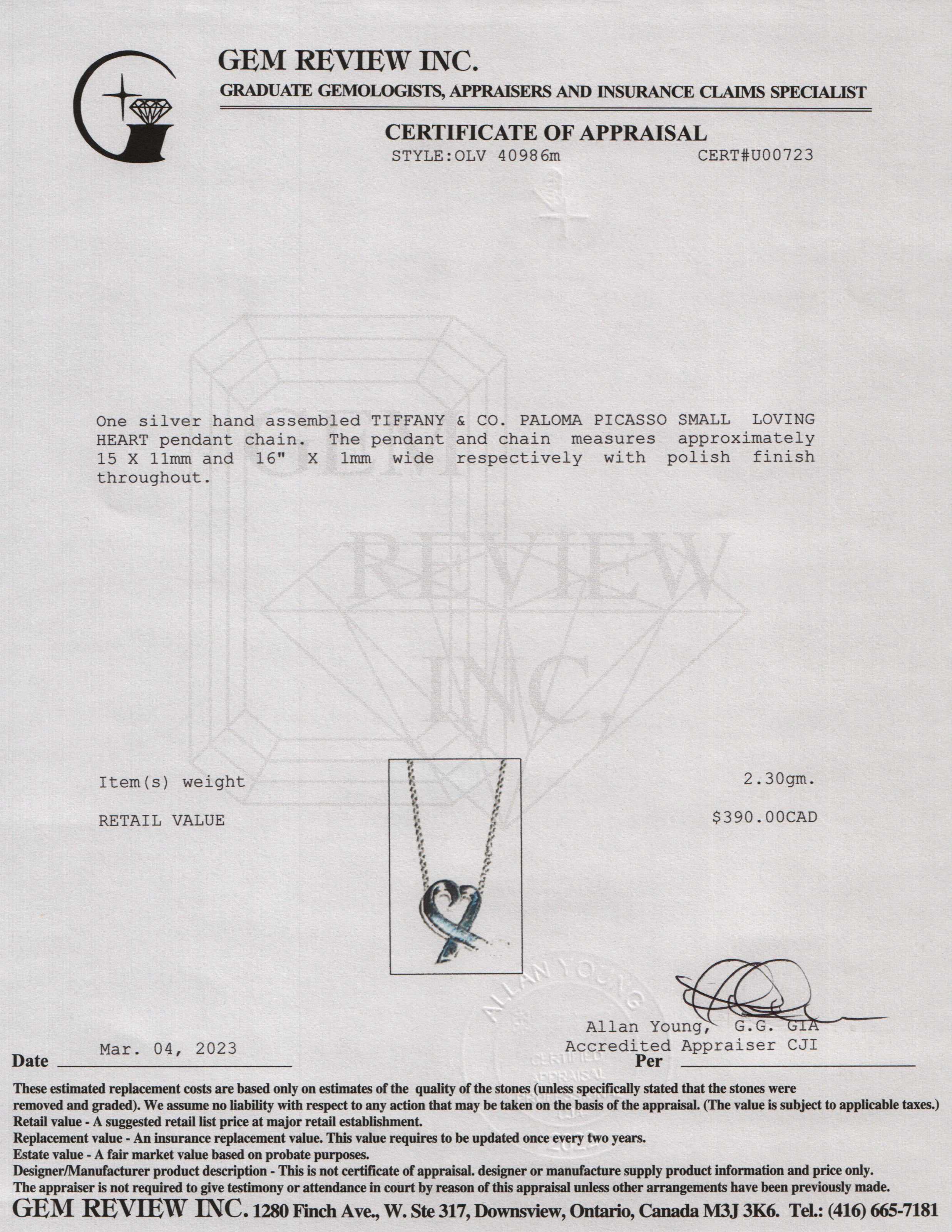 Tiffany & Co. Paloma Picasso Small Loving Heart Pendant Necklace