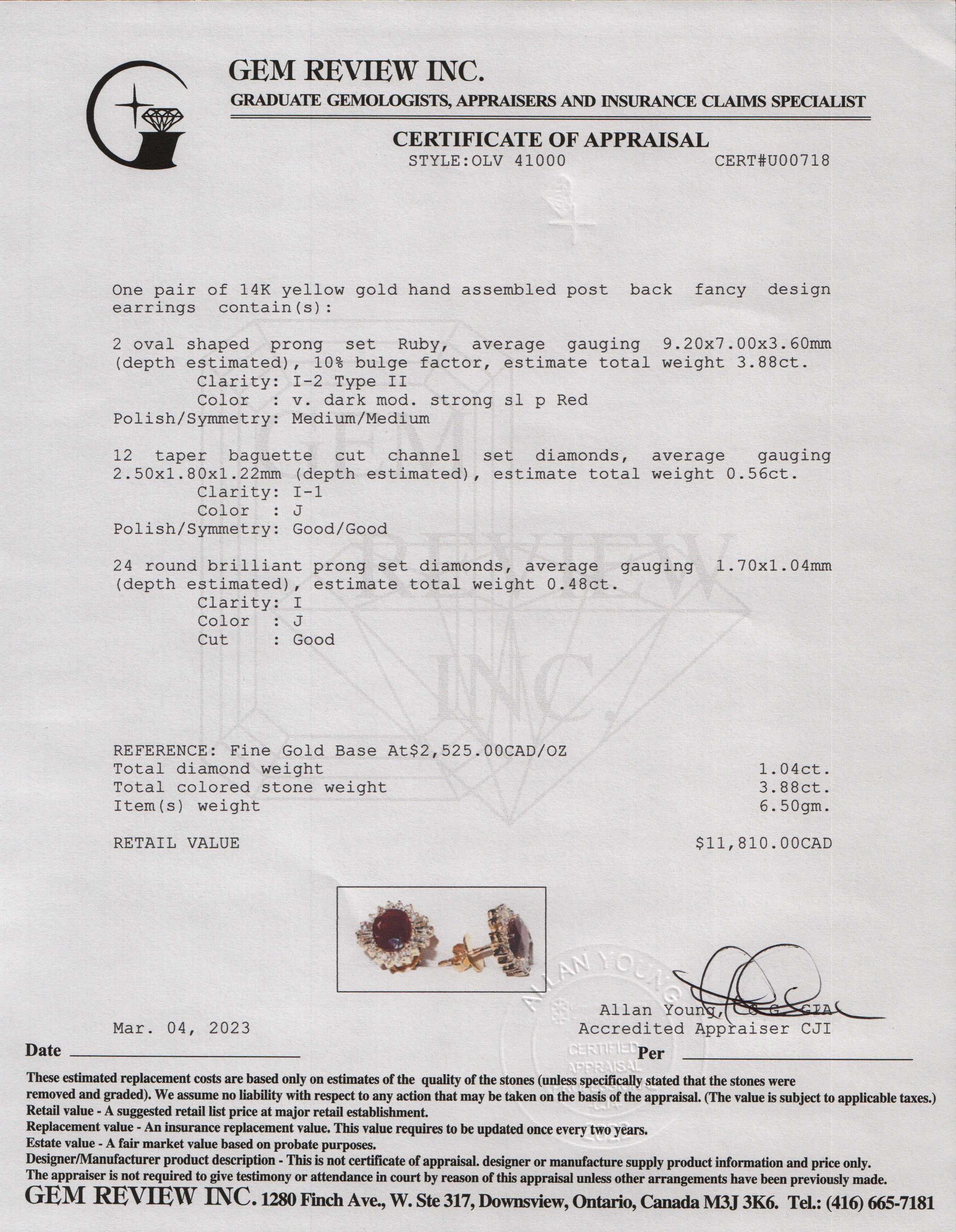 14k Yellow Gold Ruby & Diamond Earrings