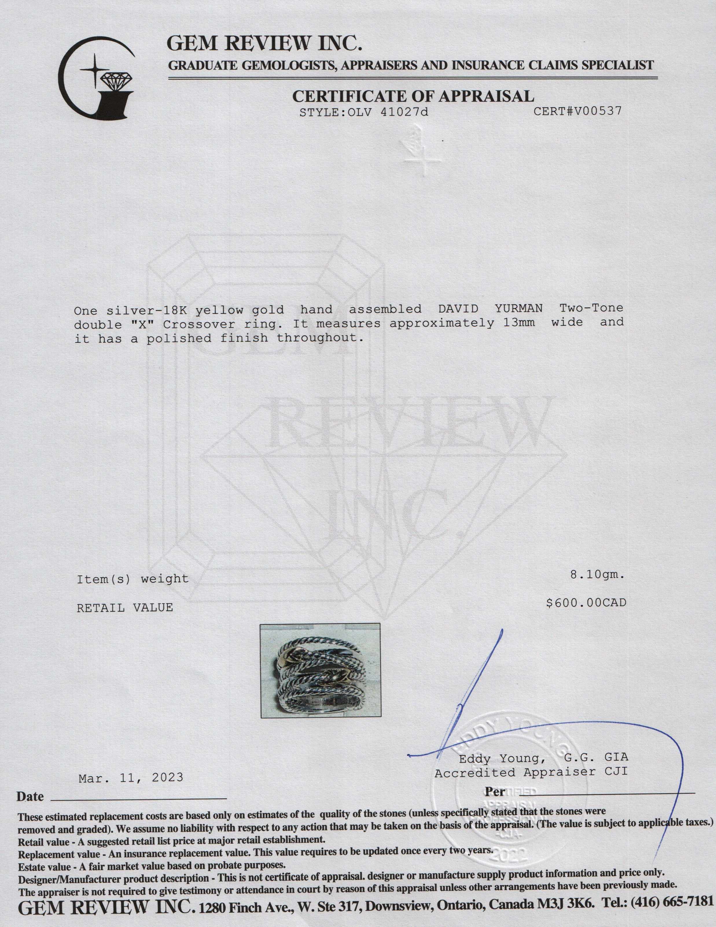 David Yurman Two-Tone Double 'X' Crossover Ring