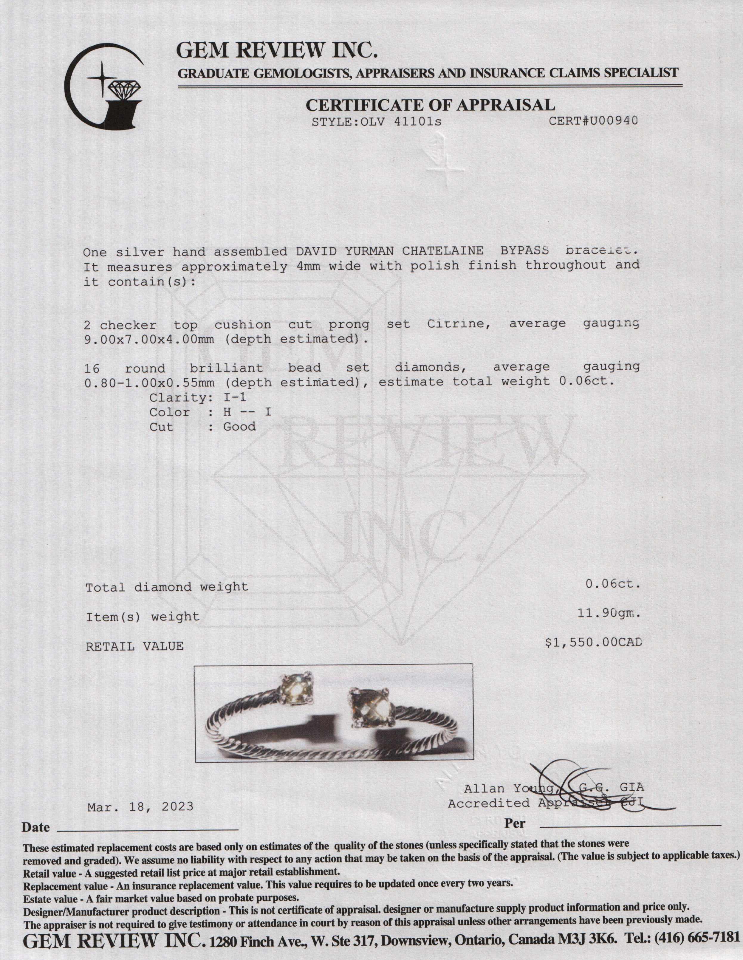 David Yurman Chatelaine Bypass Bracelet with Citrine & Diamonds