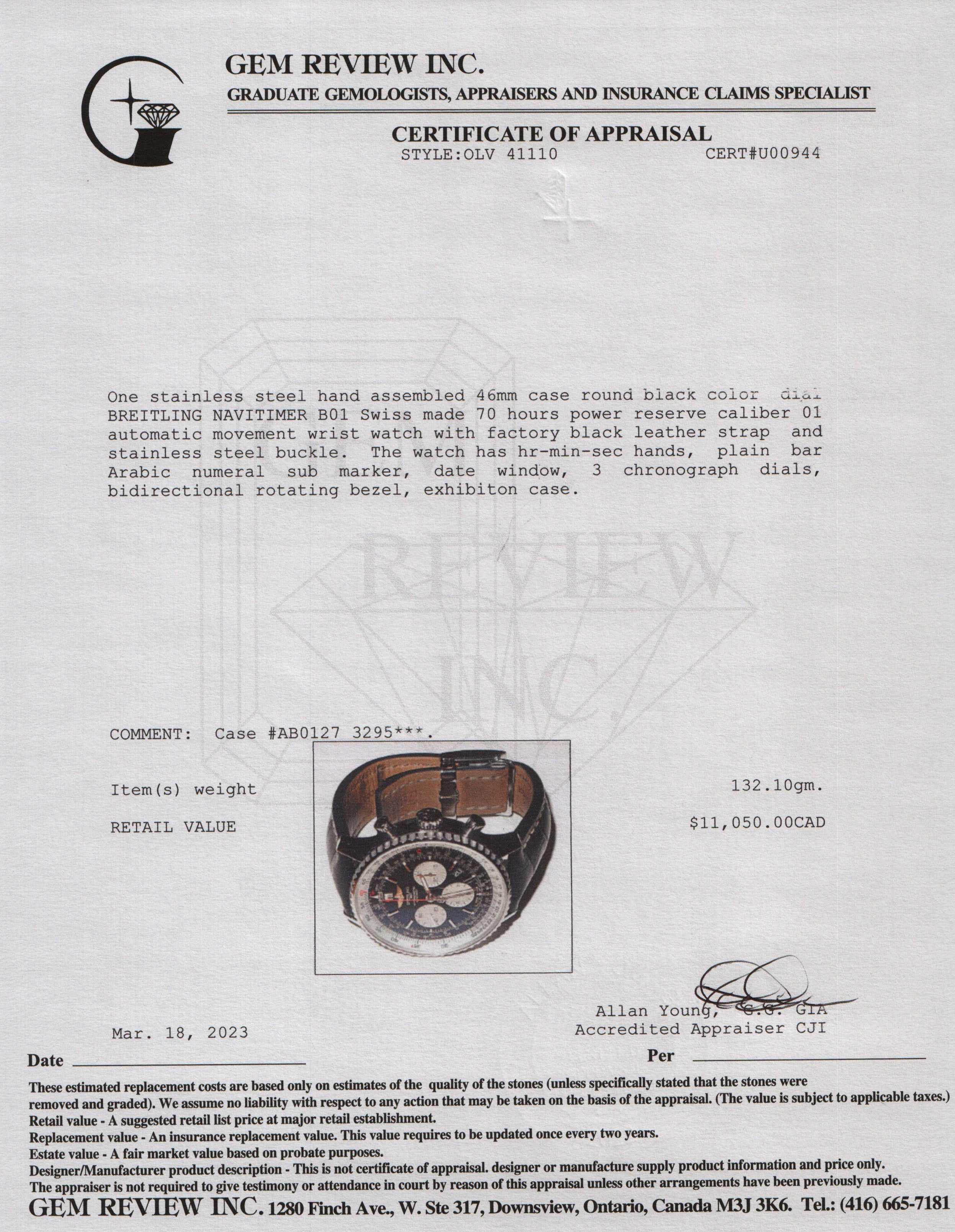 Breitling Navitimer B01 Chronograph 46mm Watch w/ Box & Papers