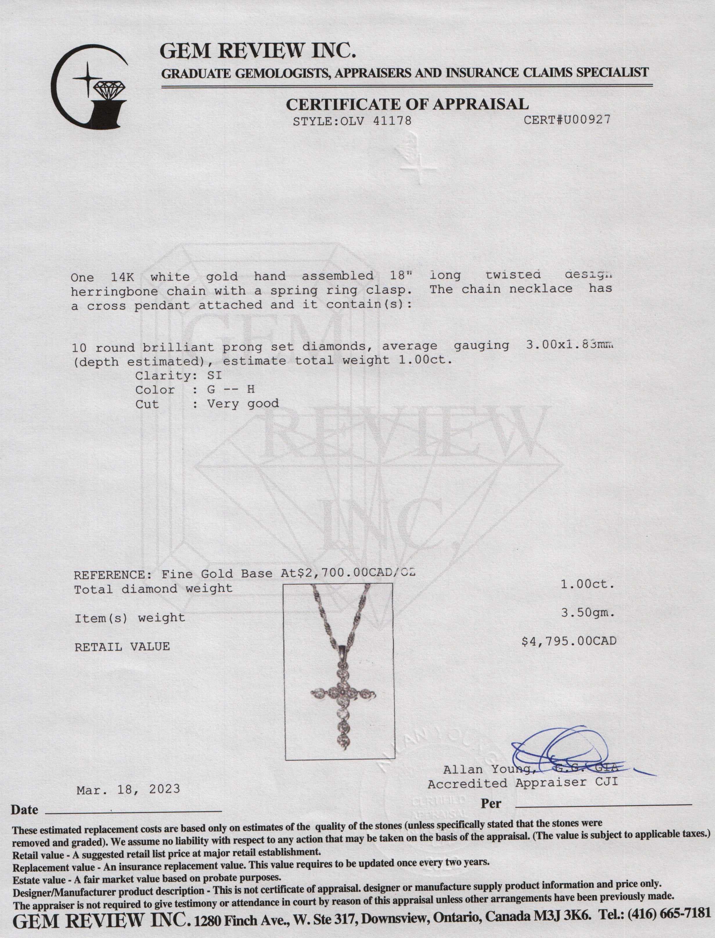 14k White Gold Diamond Cross Pendant Necklace