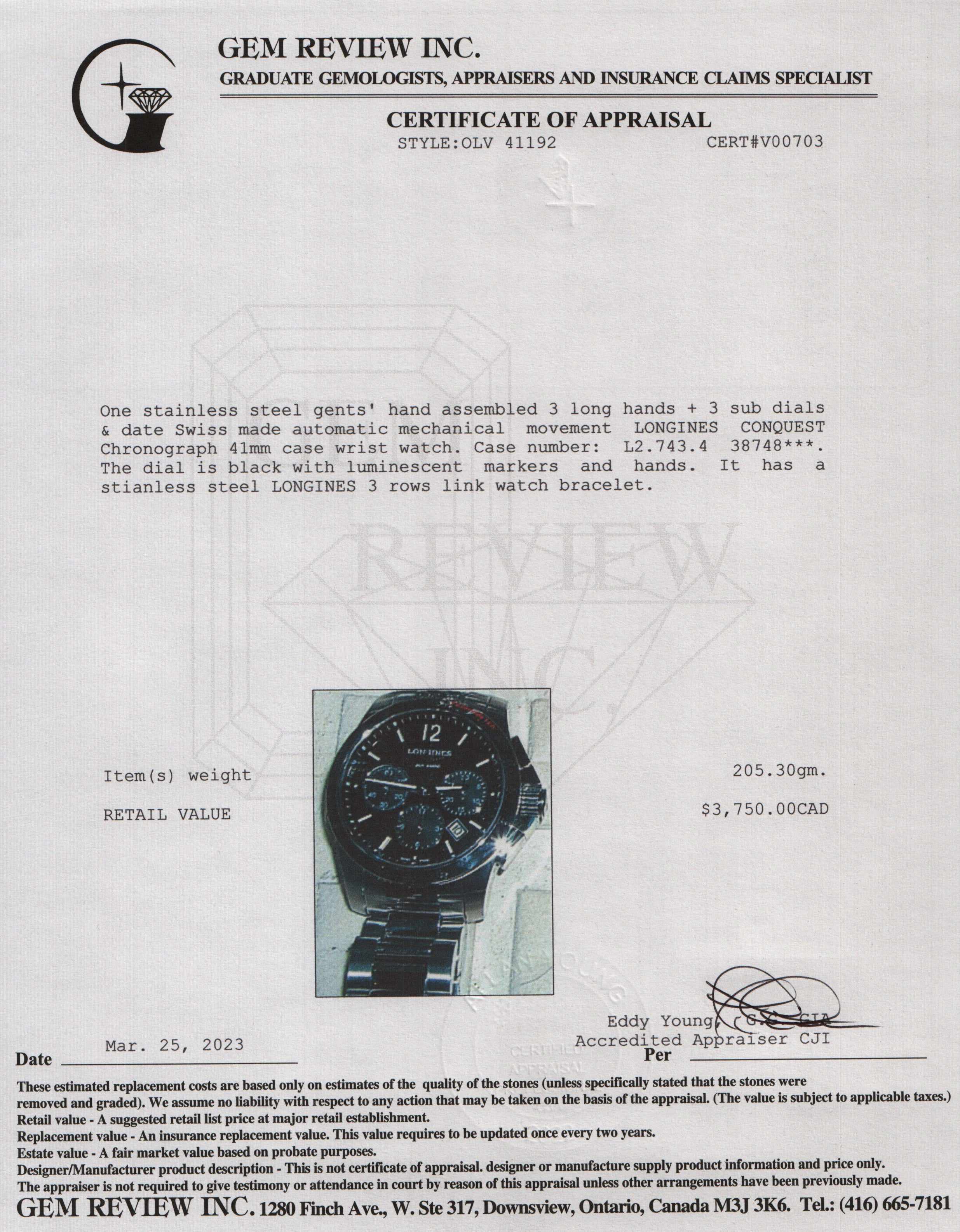 Longines Conquest Automatic Chronograph Watch