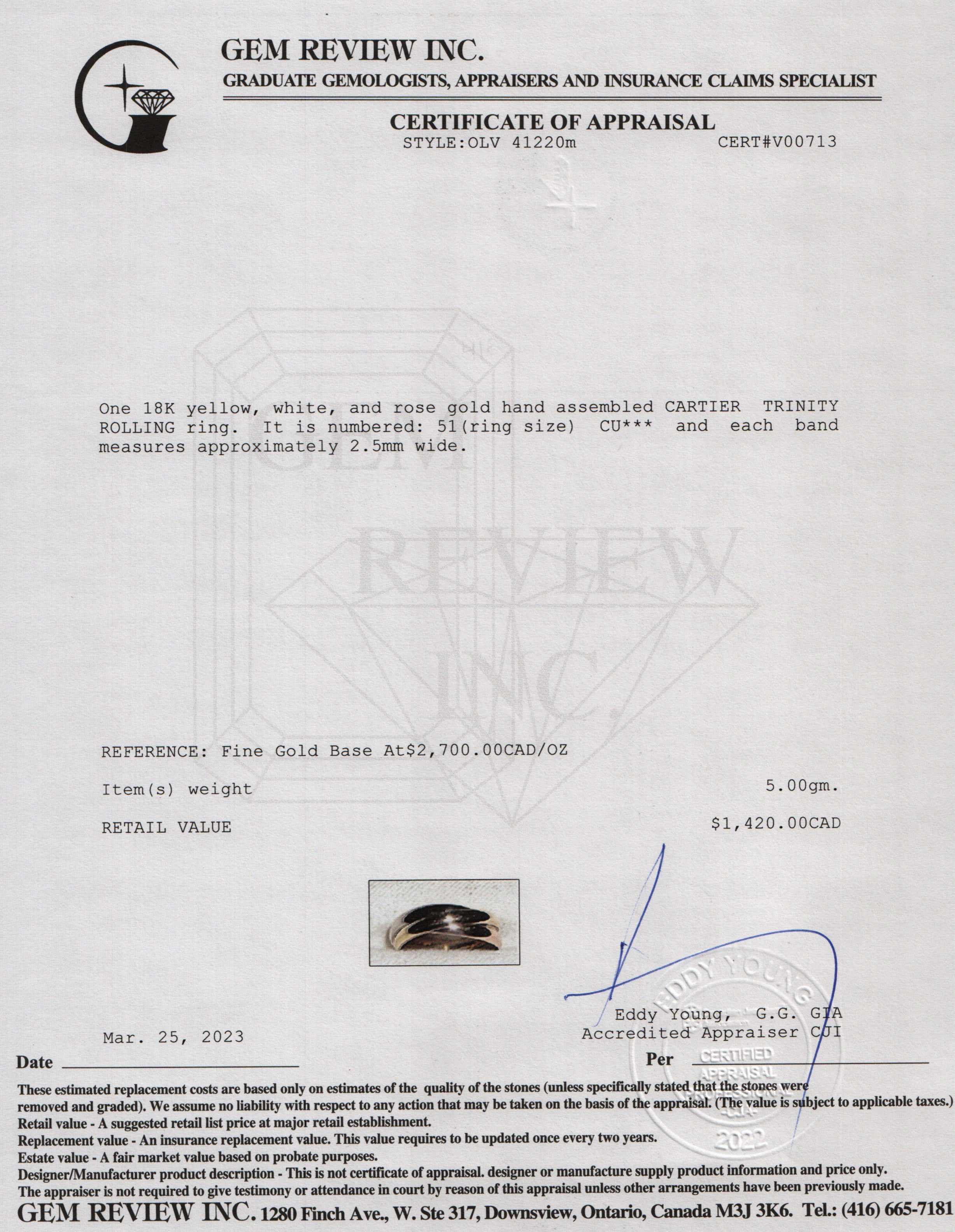 Cartier Trinity Rolling Ring, Small Model