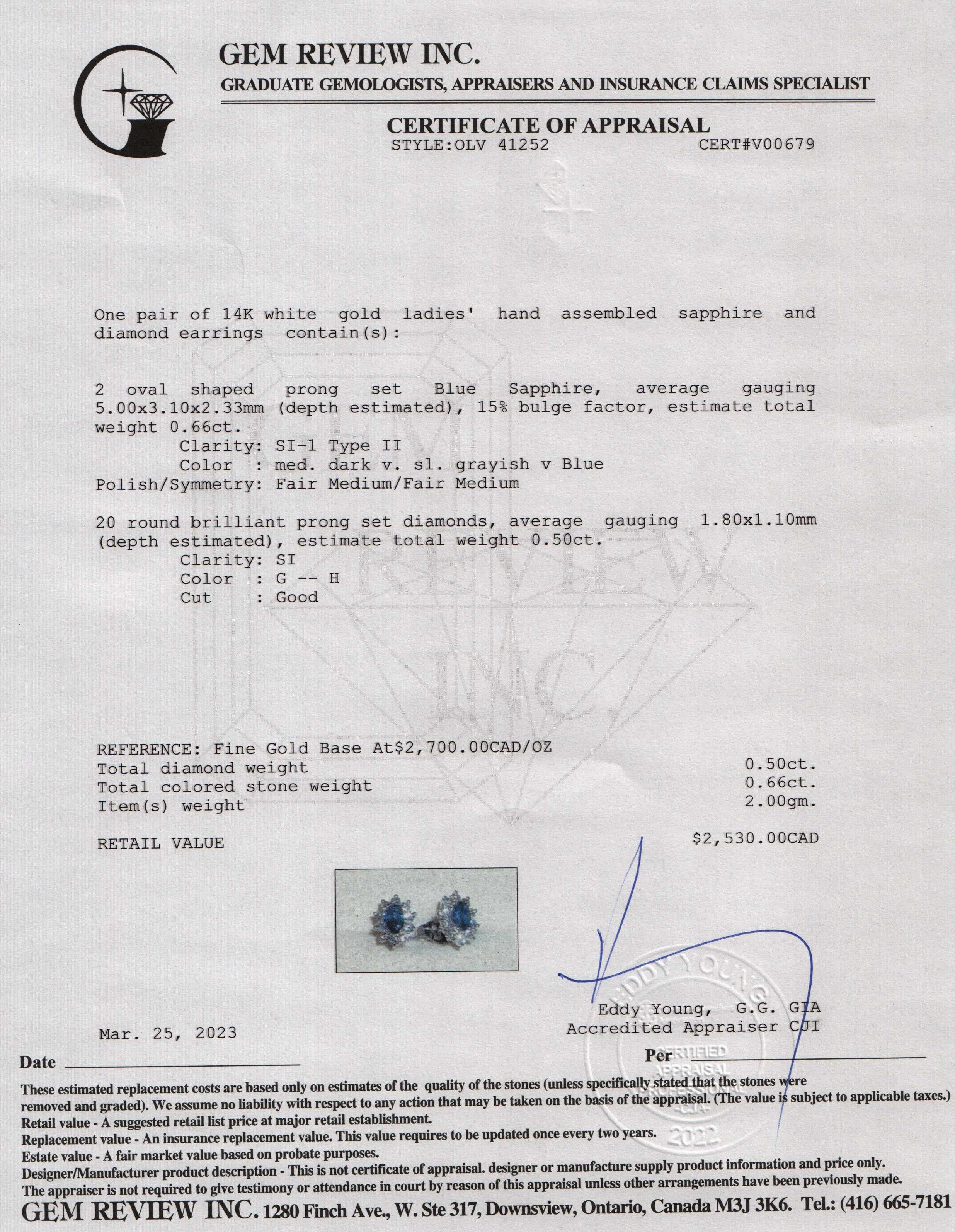 14k White Gold Sapphire & Diamond Earrings