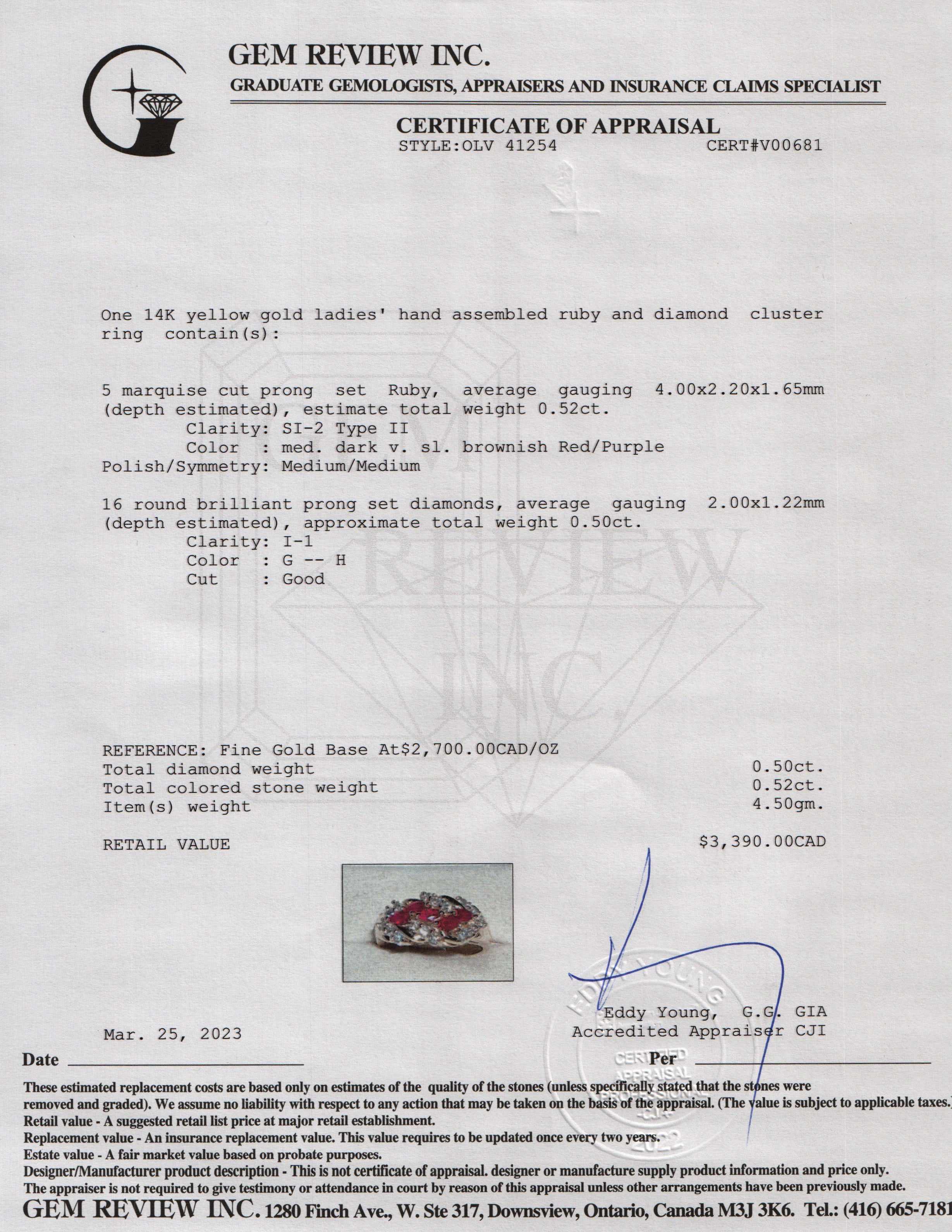 14k Yellow Gold Ruby & Diamond Cluster Ring