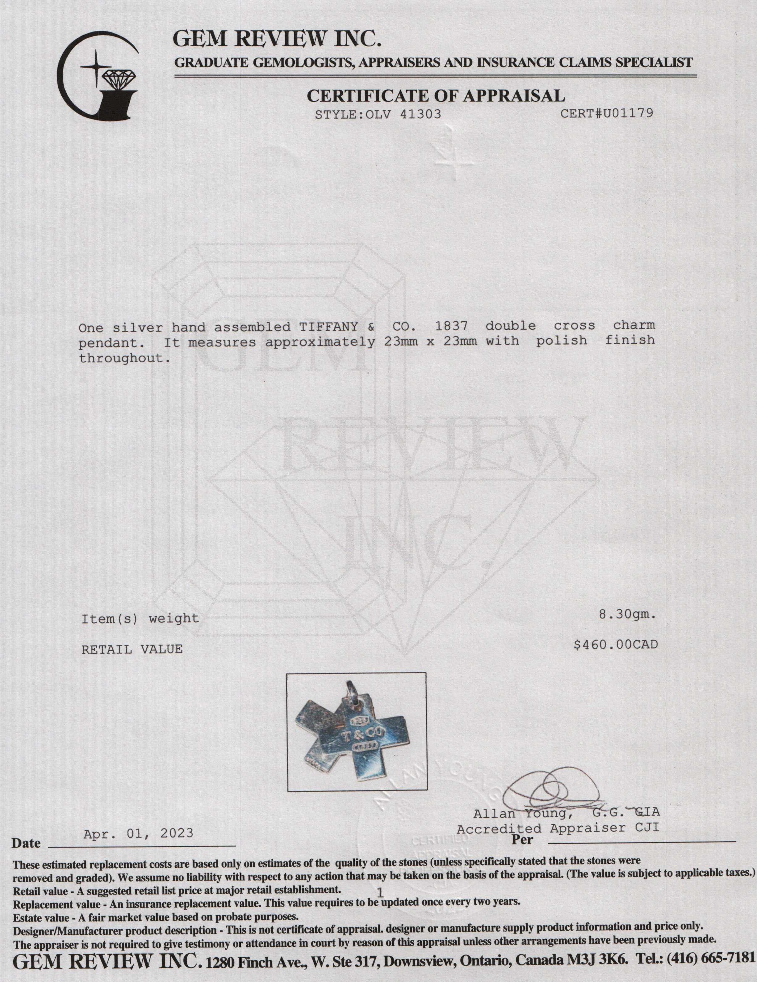 Tiffany & Co. 1837 Double Cross Charm