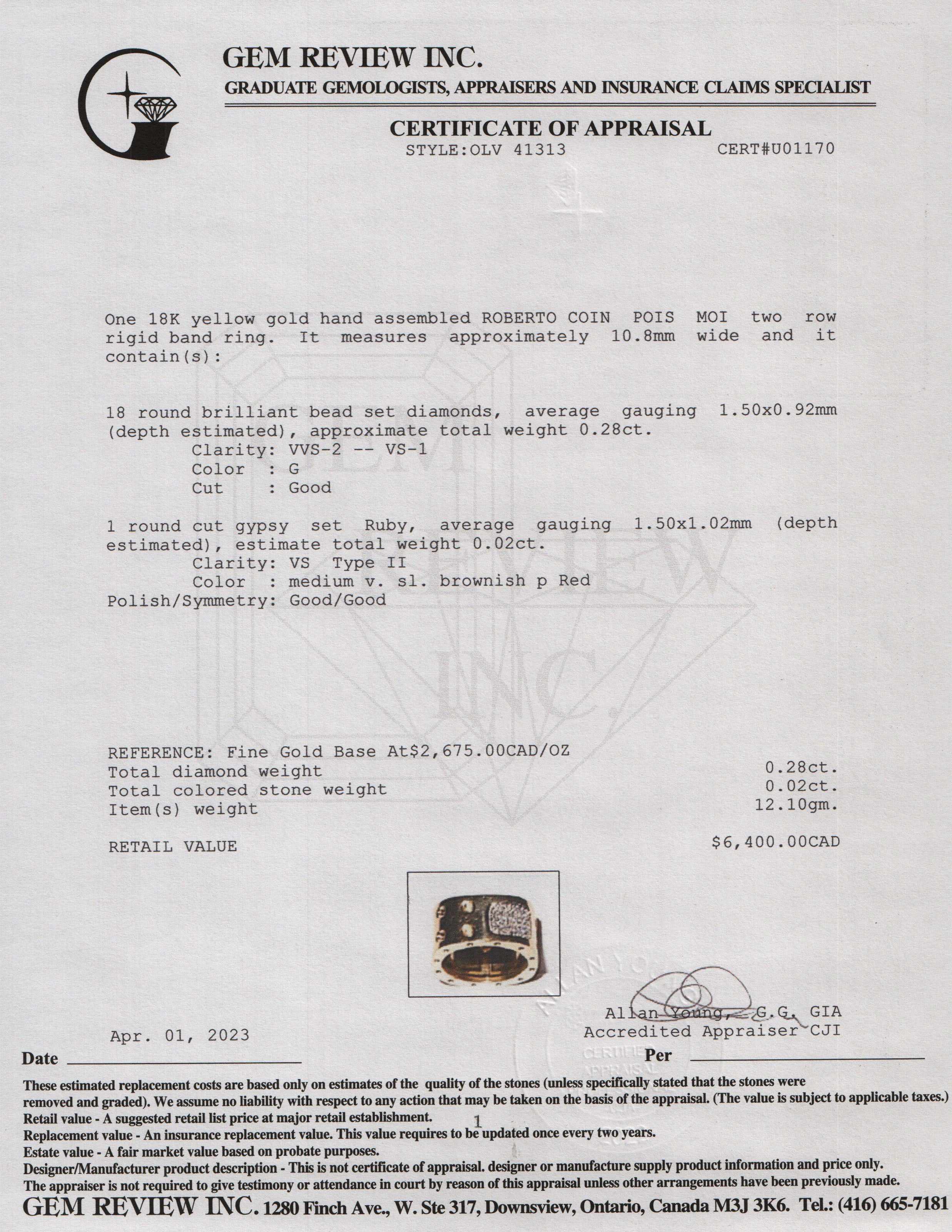 Roberto Coin 18k Yellow Gold Diamond Pois Moi Two-Row Rigid Band Ring