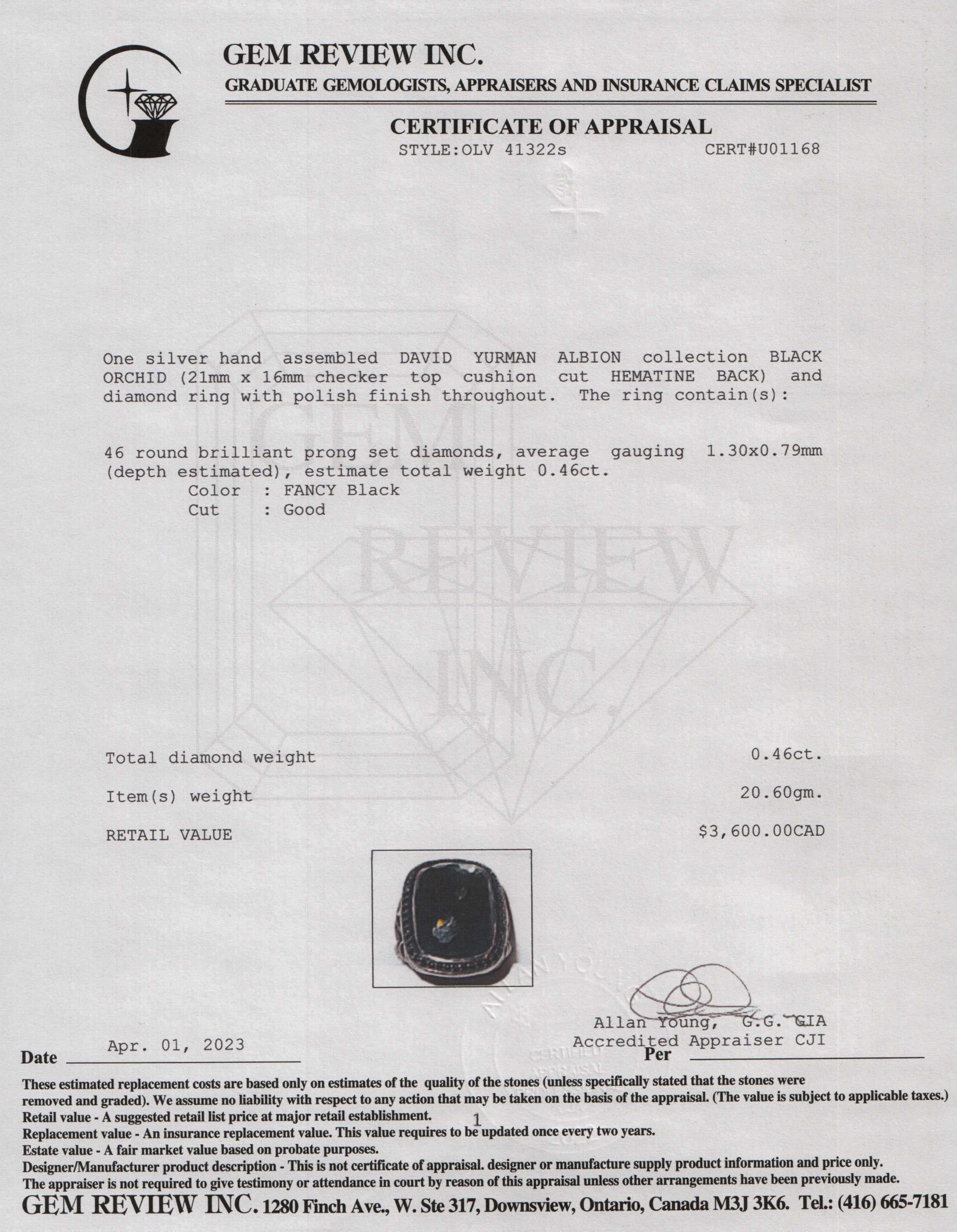 David Yurman Albion Ring with Black Orchid and Black Diamonds