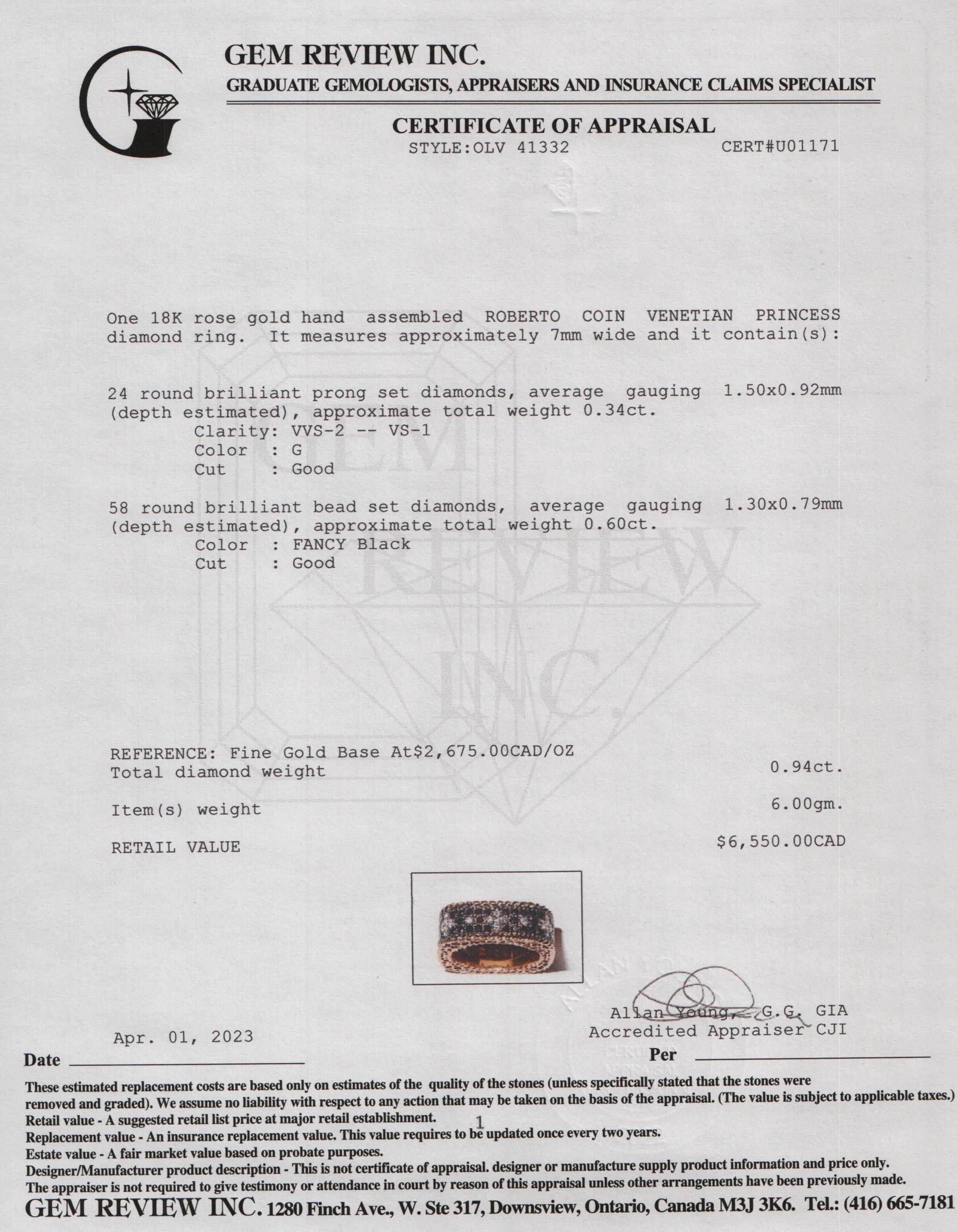 Roberto Coin 18k Rose Gold Diamond Venetian Princess Ring