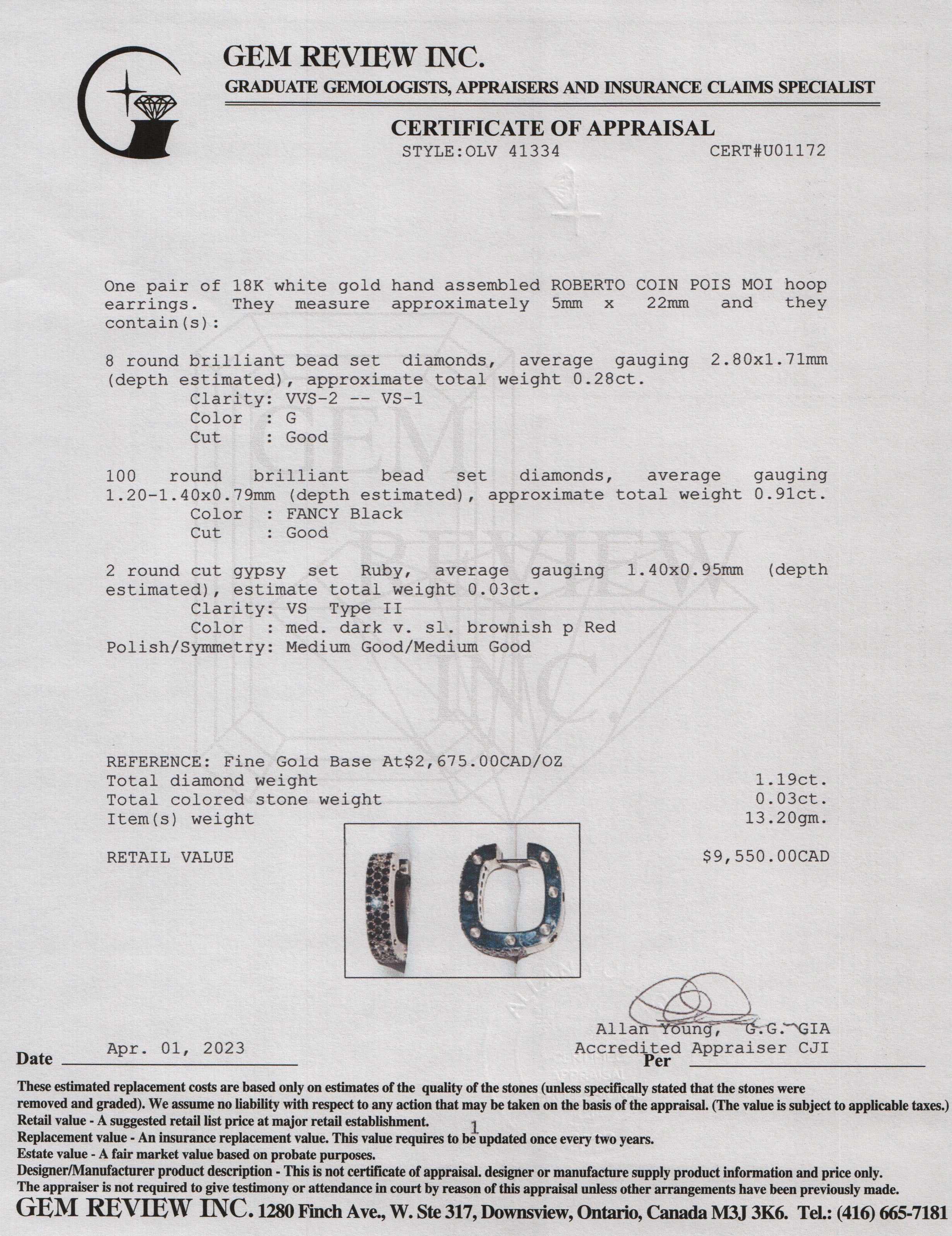 Roberto Coin 18k White Gold Black & White Diamond Pois Moi Hoop Earrings