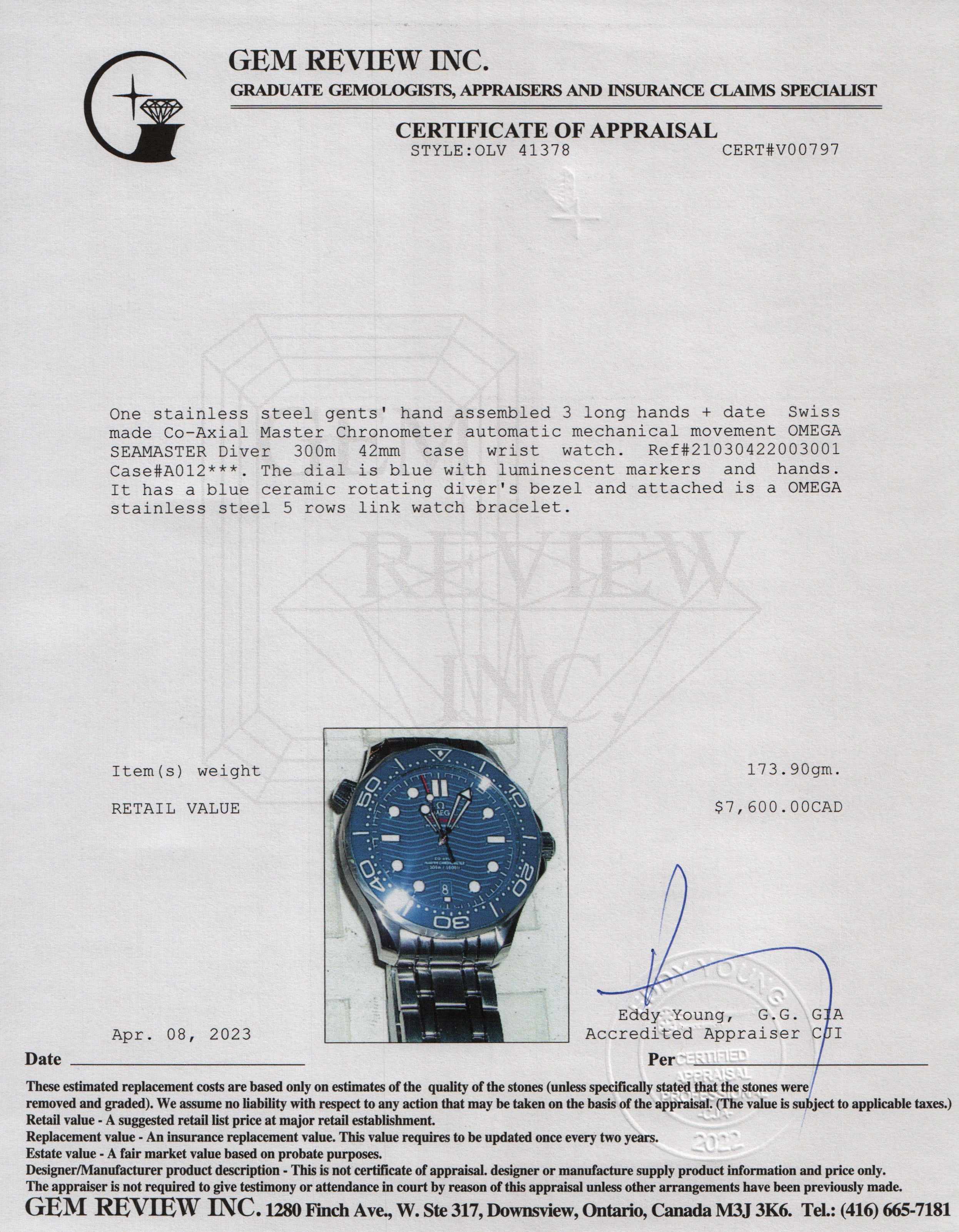 Omega Seamaster Diver 300M Co-Axial Master Chronometer Watch w/ Box & Papers