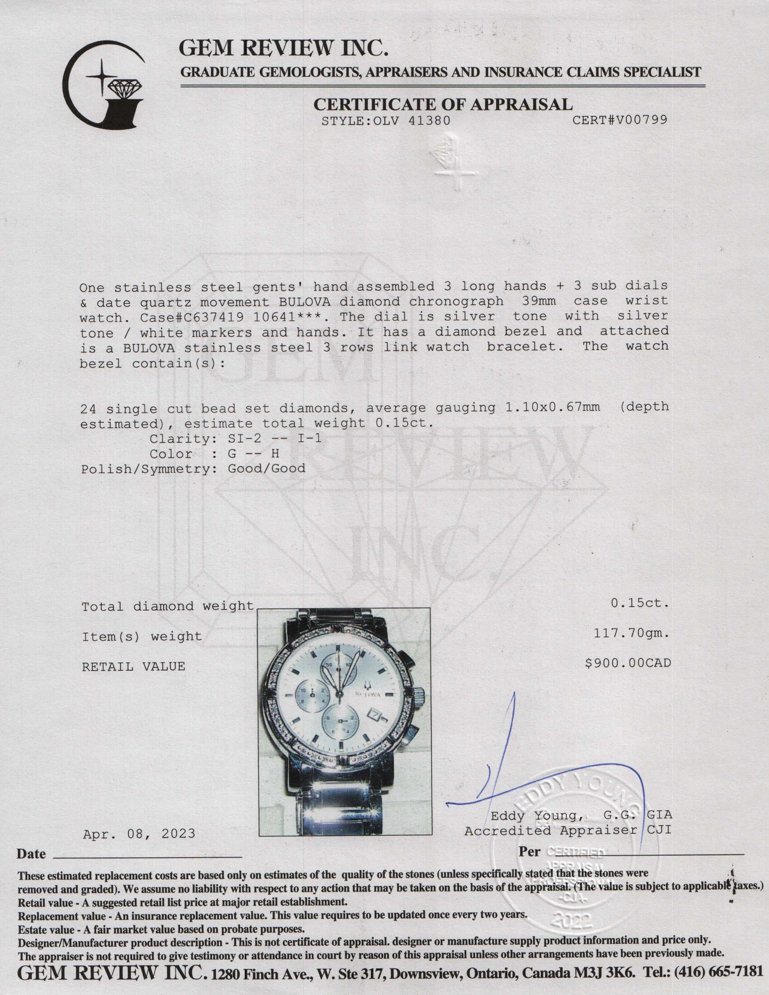 Bulova Diamond Chronograph 39 mm Quartz Watch