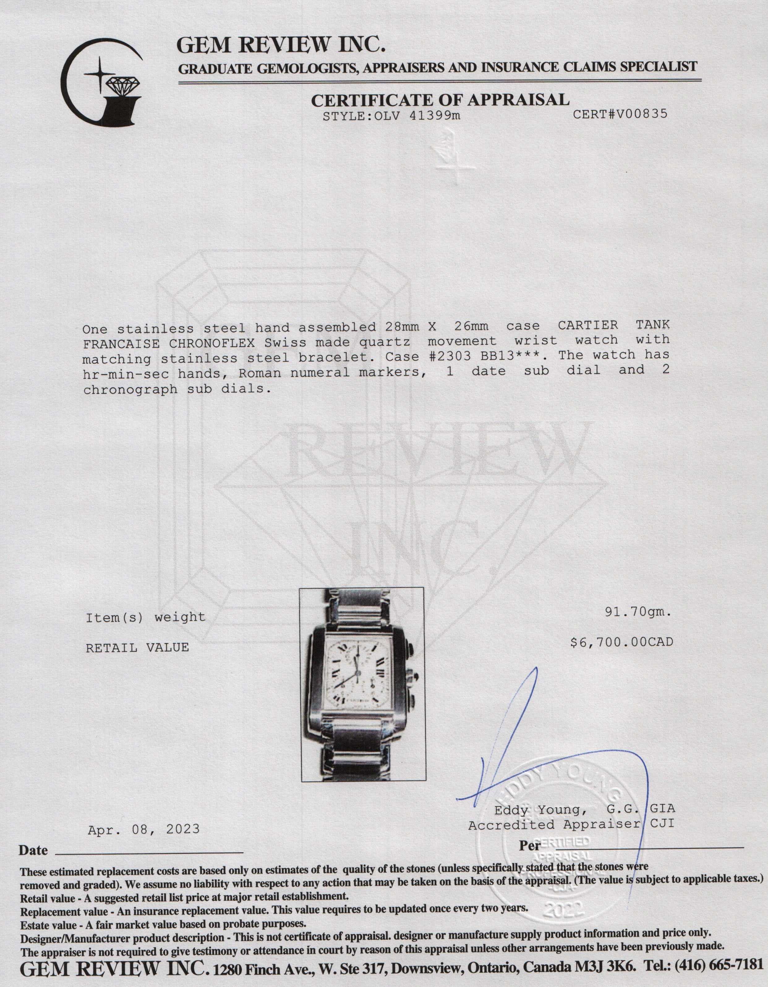 Cartier Tank Francaise Chronoflex Watch