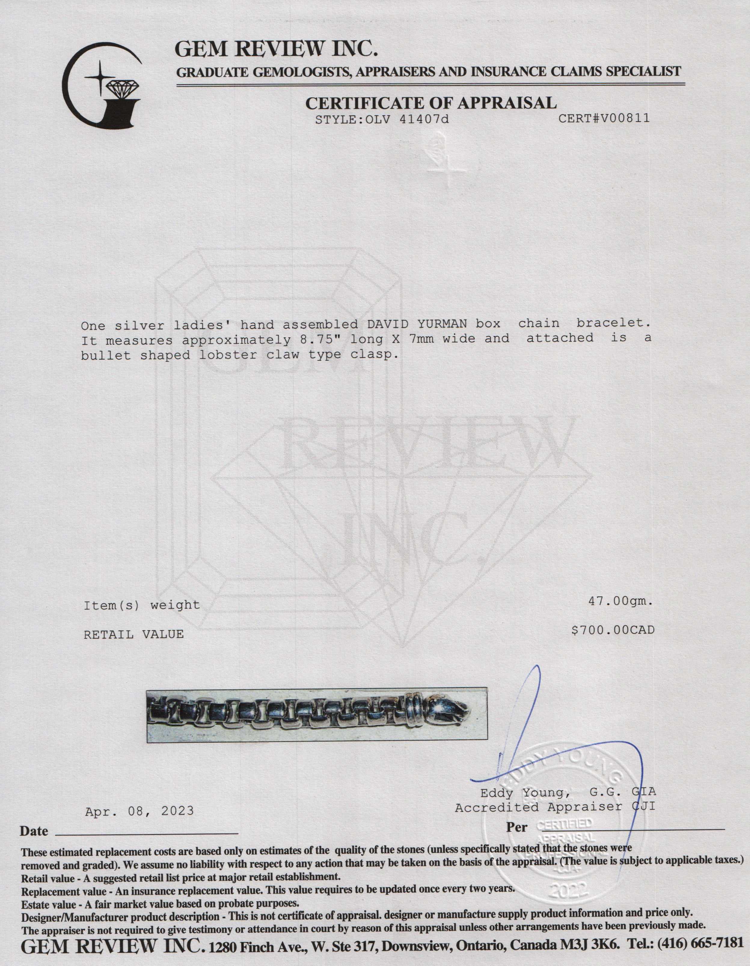 David Yurman Box Chain Bracelet, 7mm