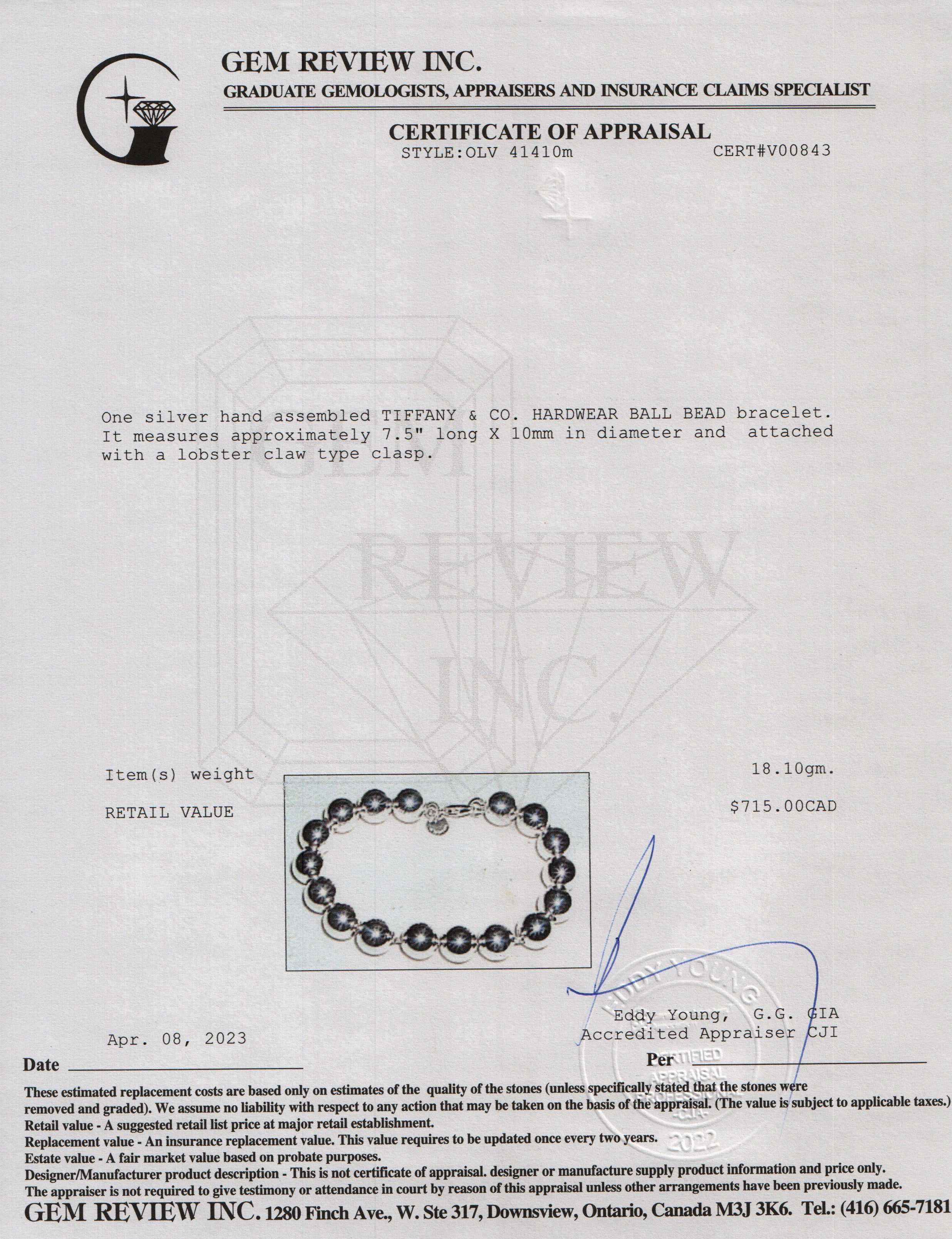 Tiffany & Co. Sterling Silver 10 mm HardWear Ball Bracelet
