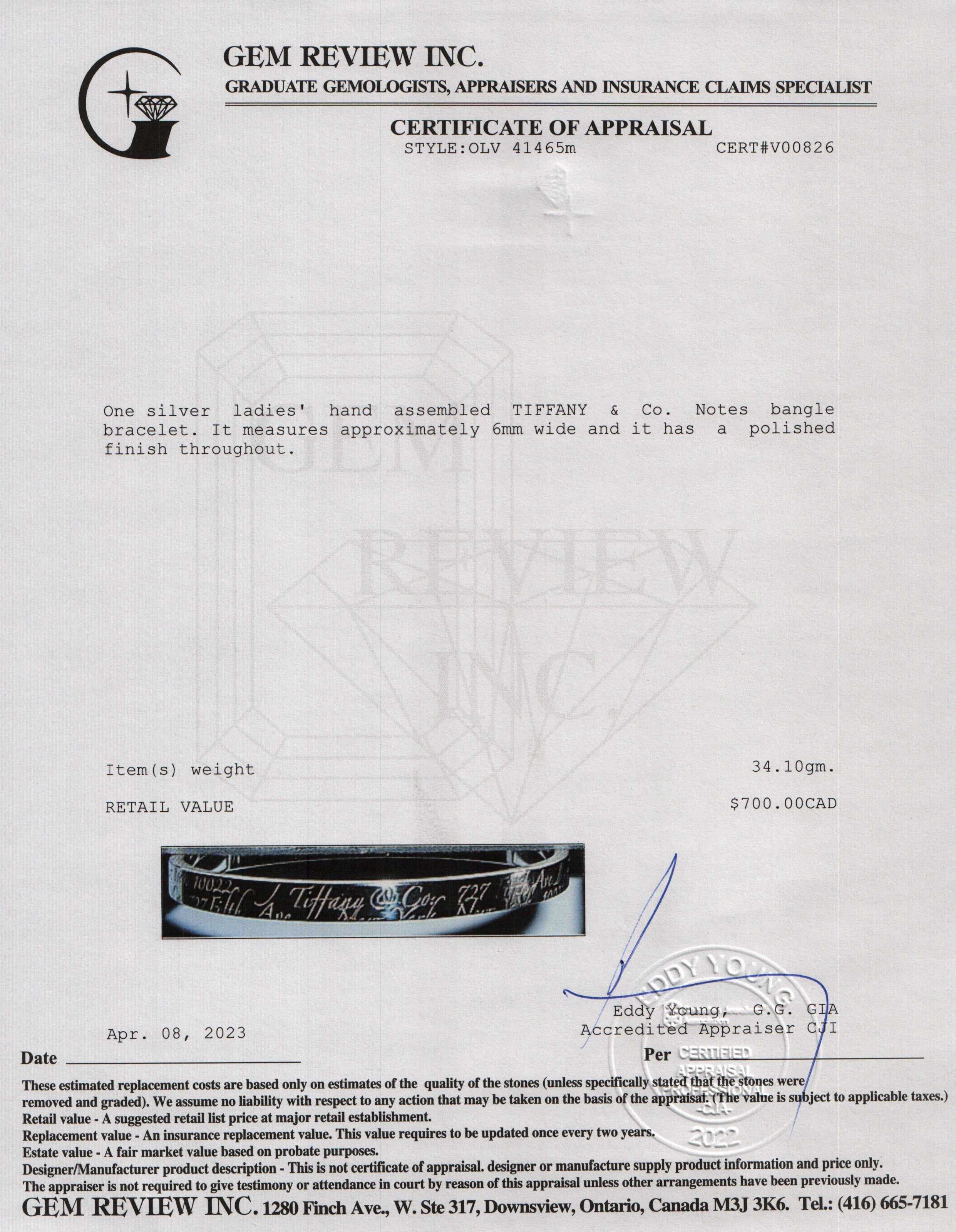 Tiffany & Co. Notes Bangle Bracelet