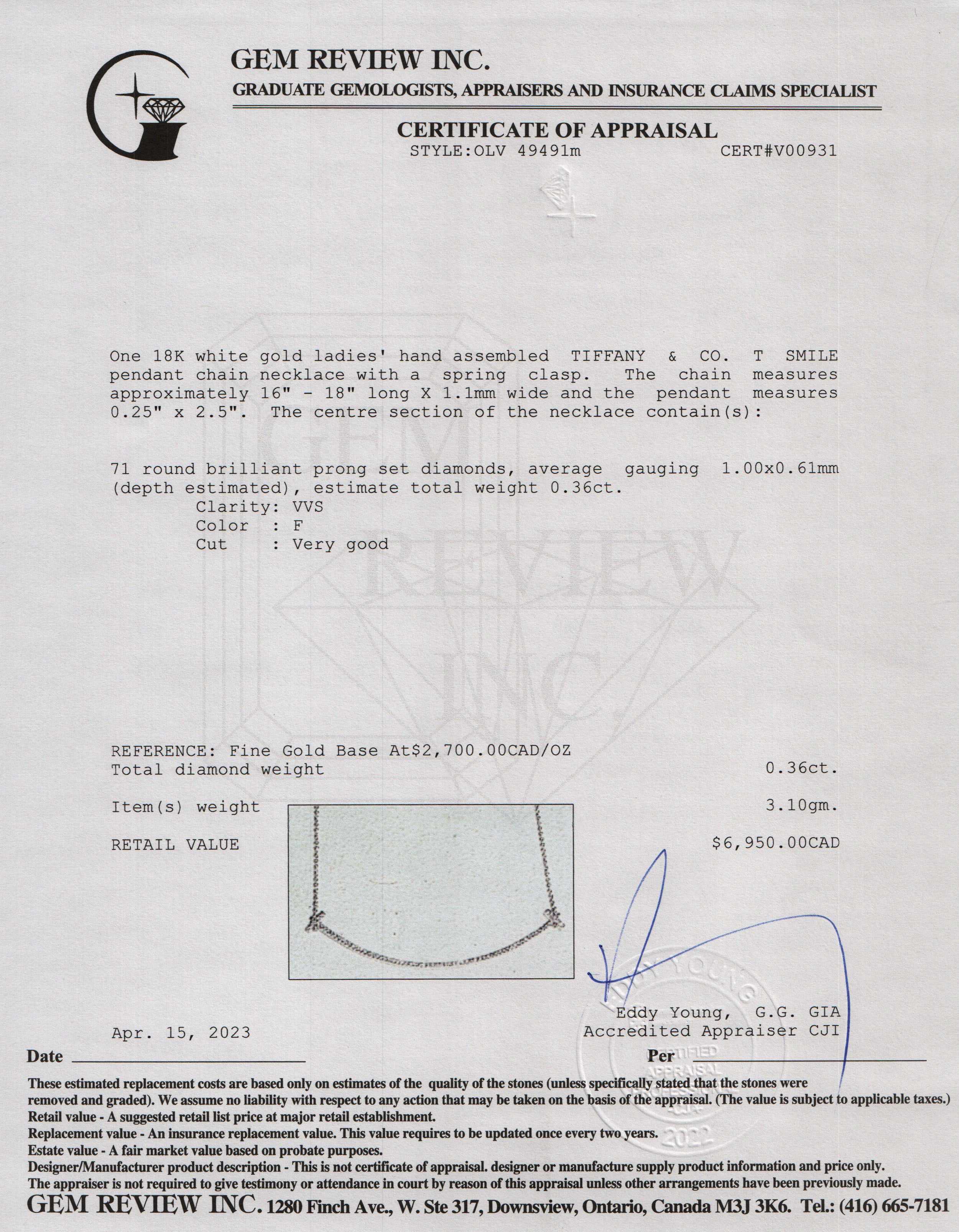 Tiffany & Co. 18k White Gold Diamond Large T Smile Pendant Necklace w/ Box