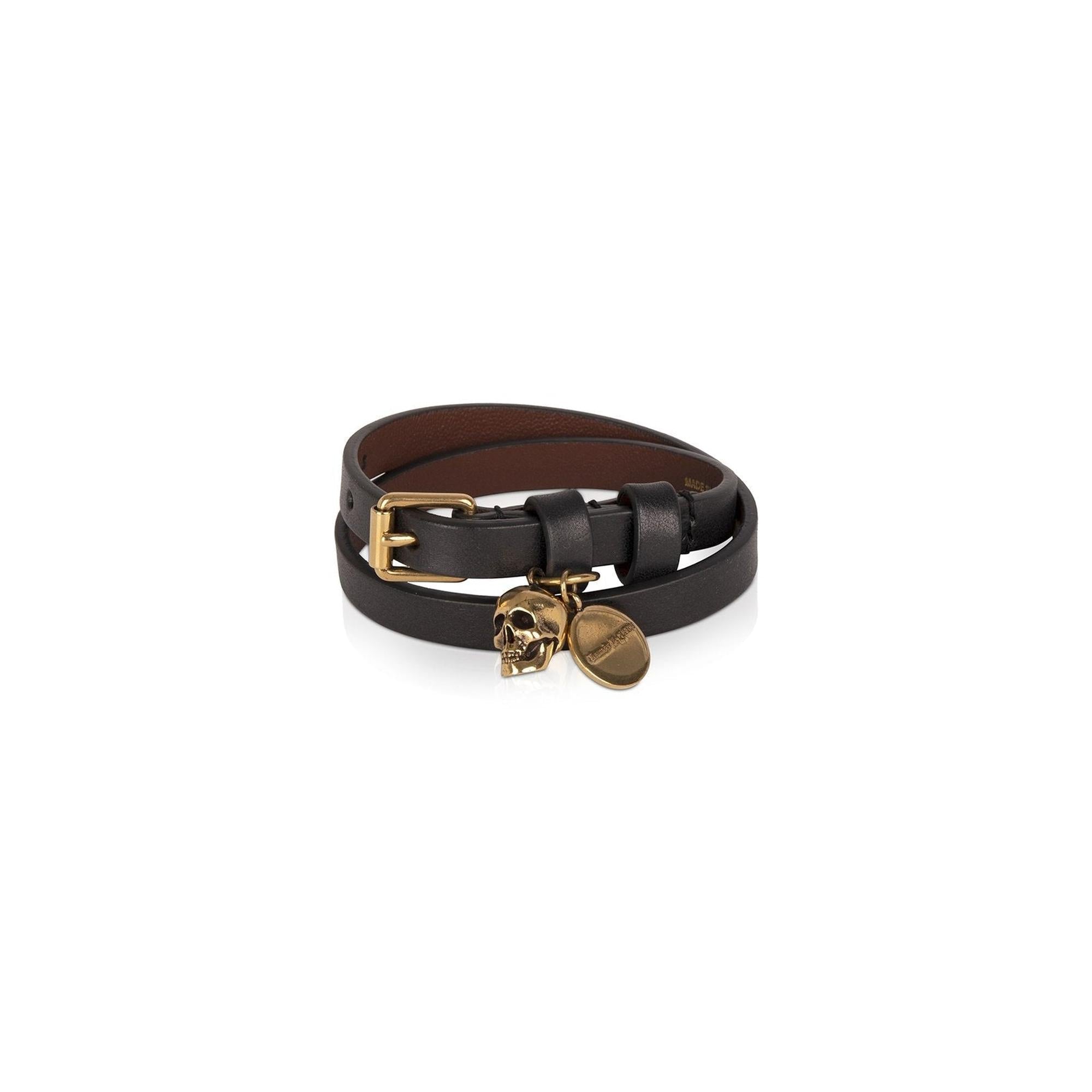 Alexander Mcqueen Double Wrap Leather Skull Bracelet w/ Box