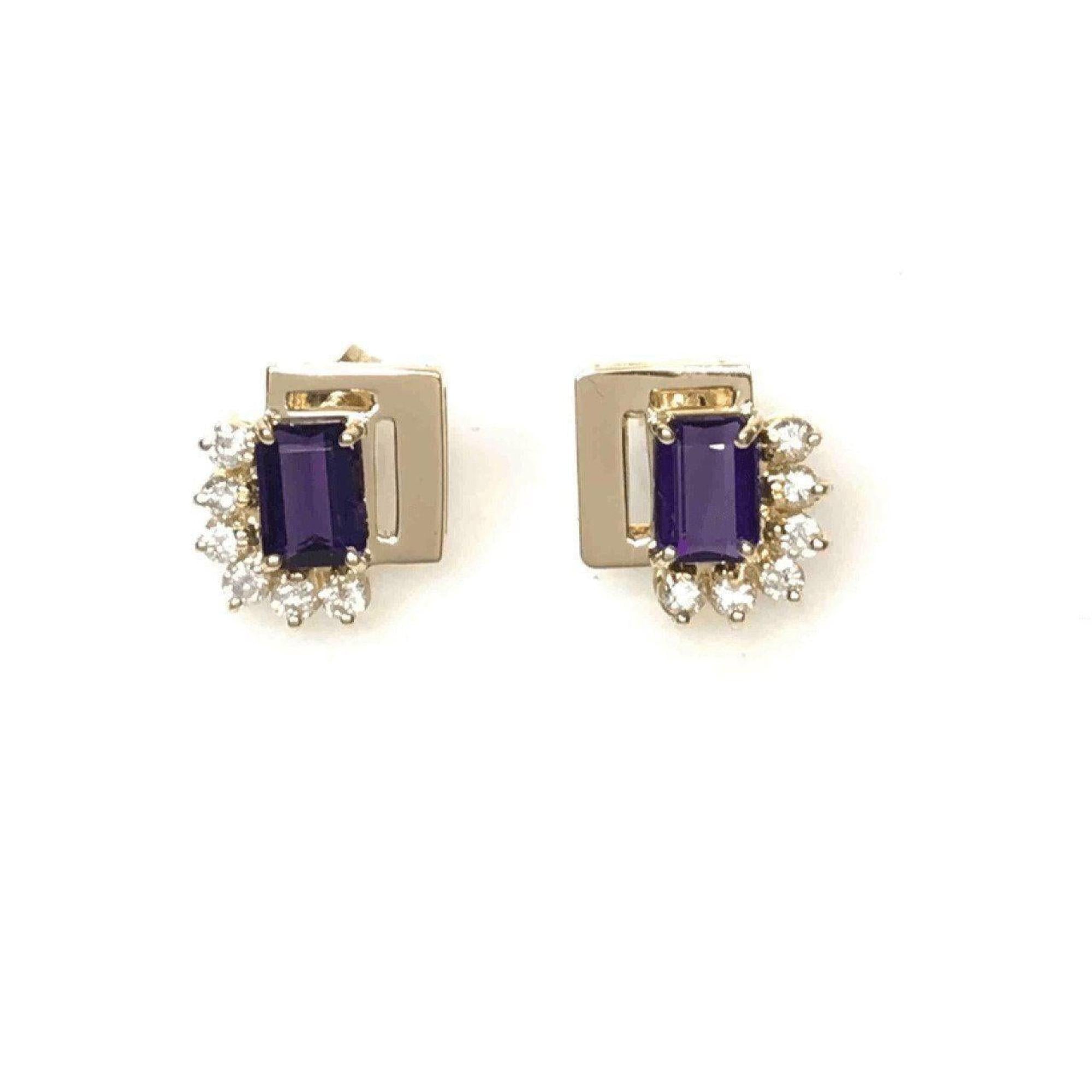 Amethyst and Diamond Earrings in 14kt Yellow Gold