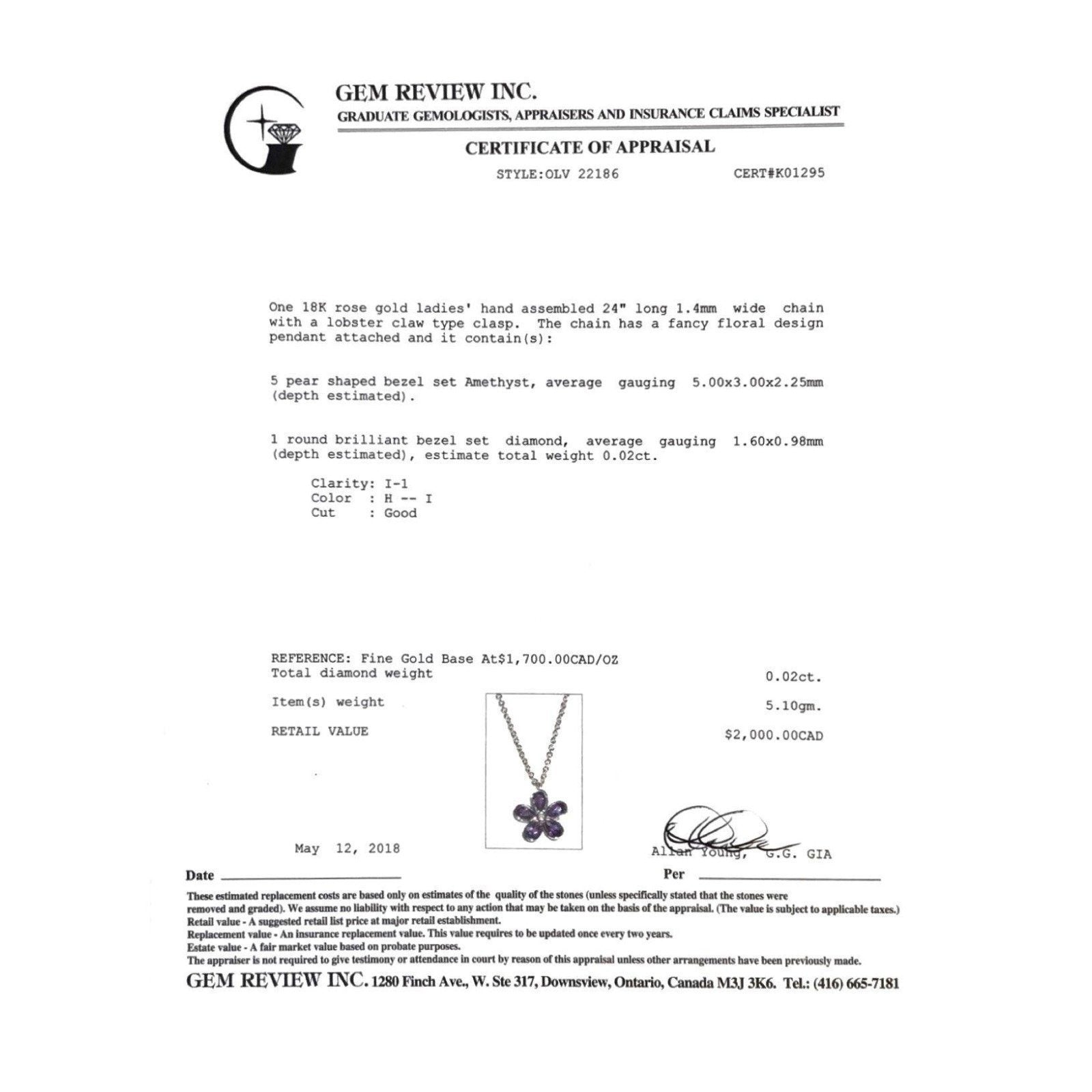 Amethyst and Diamond Flower Pendant Necklace