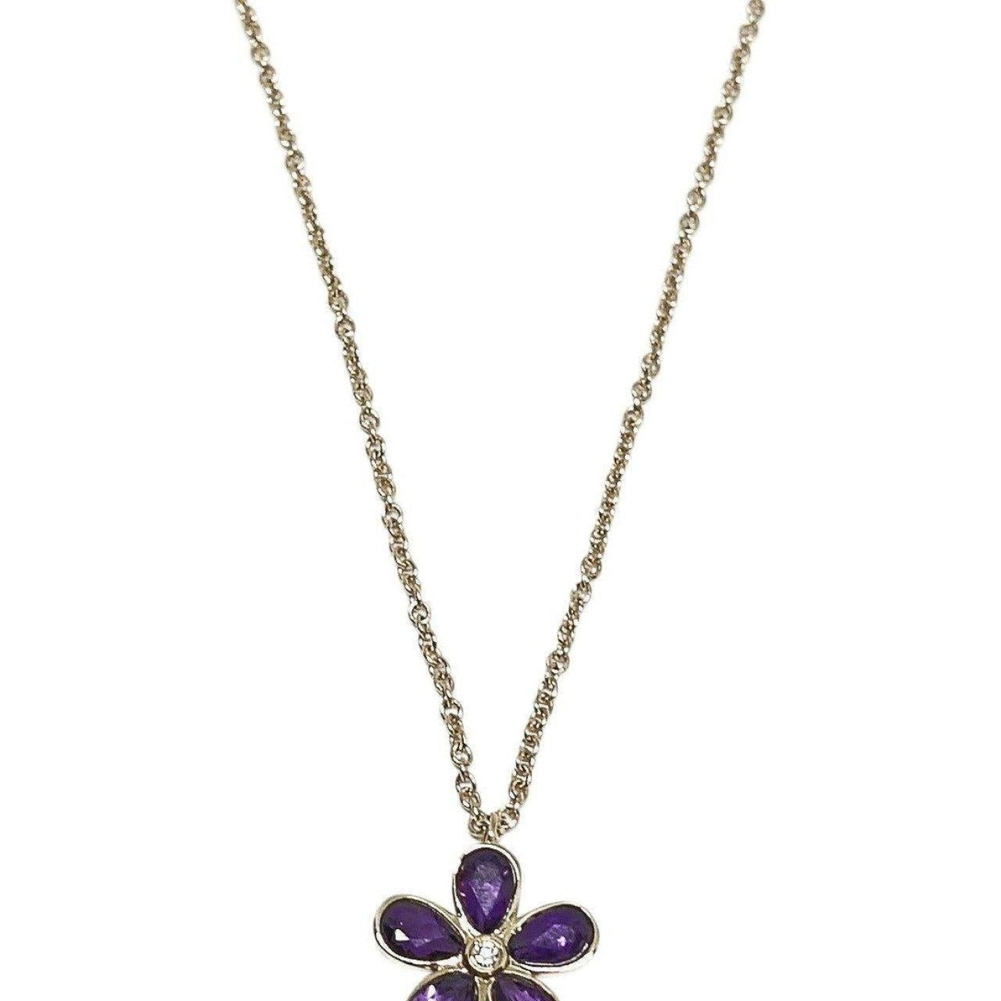 Amethyst and Diamond Flower Pendant Necklace