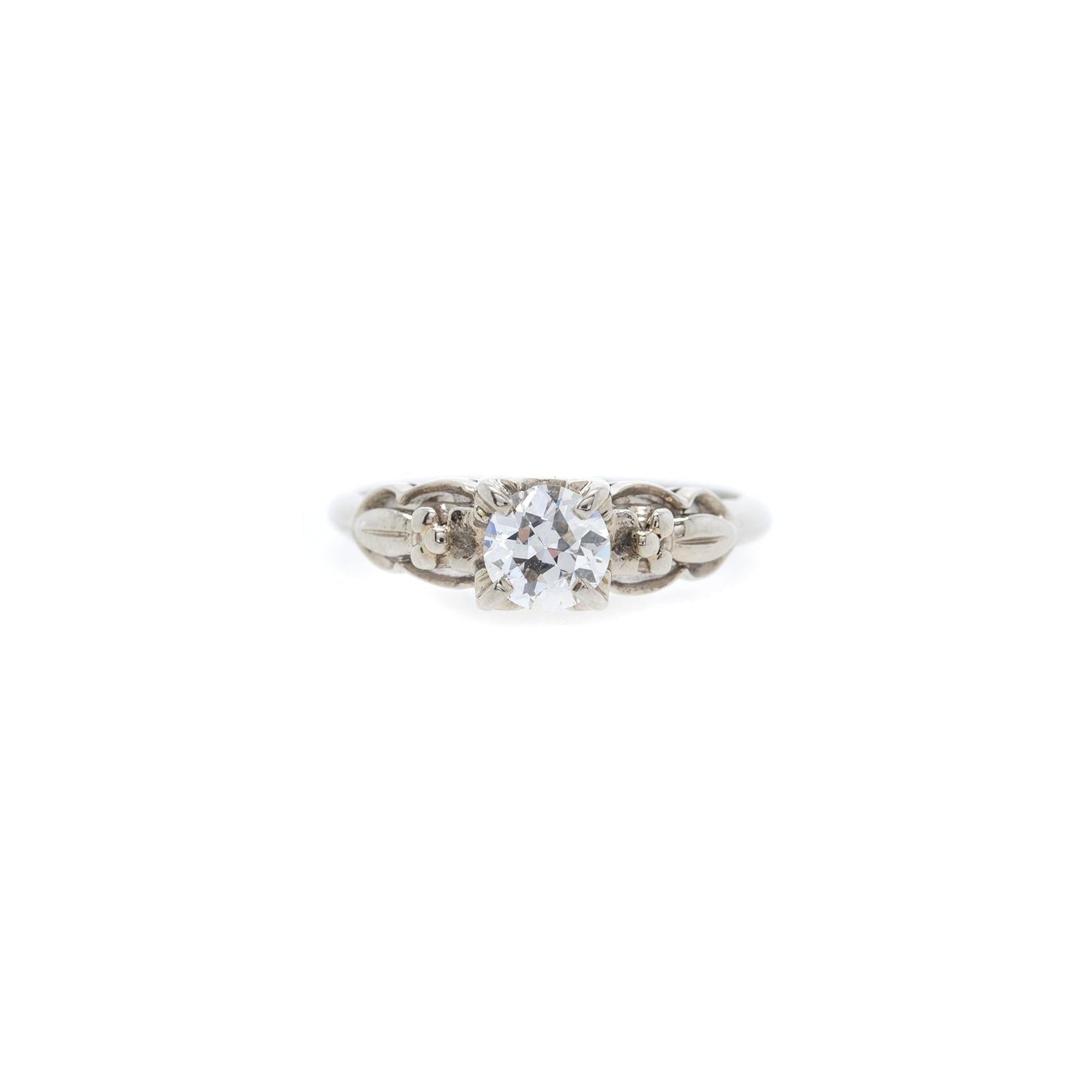Antique 14k White Gold Diamond Solitaire Engagement Ring