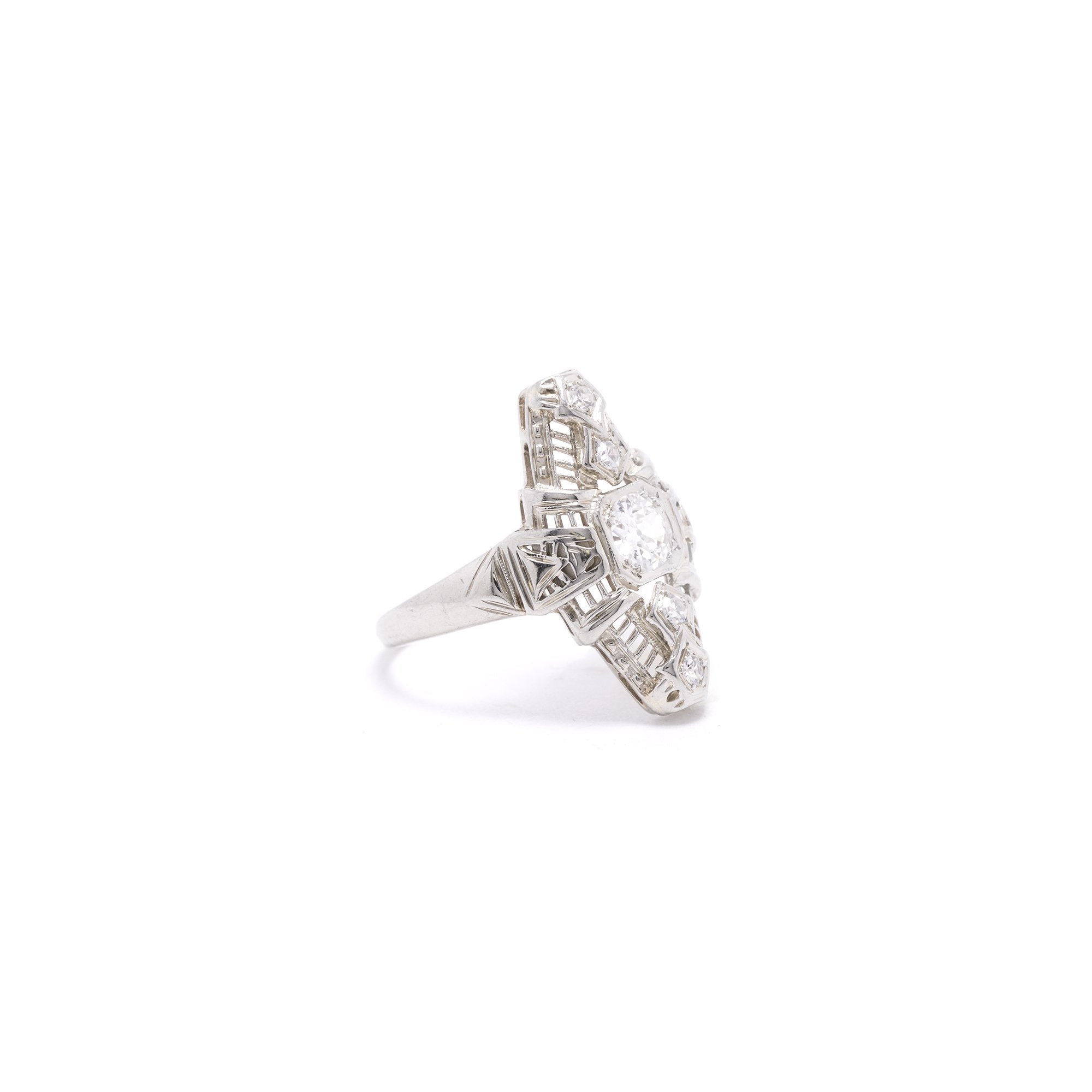 Antique 18k White Gold Filigree Diamond Ring