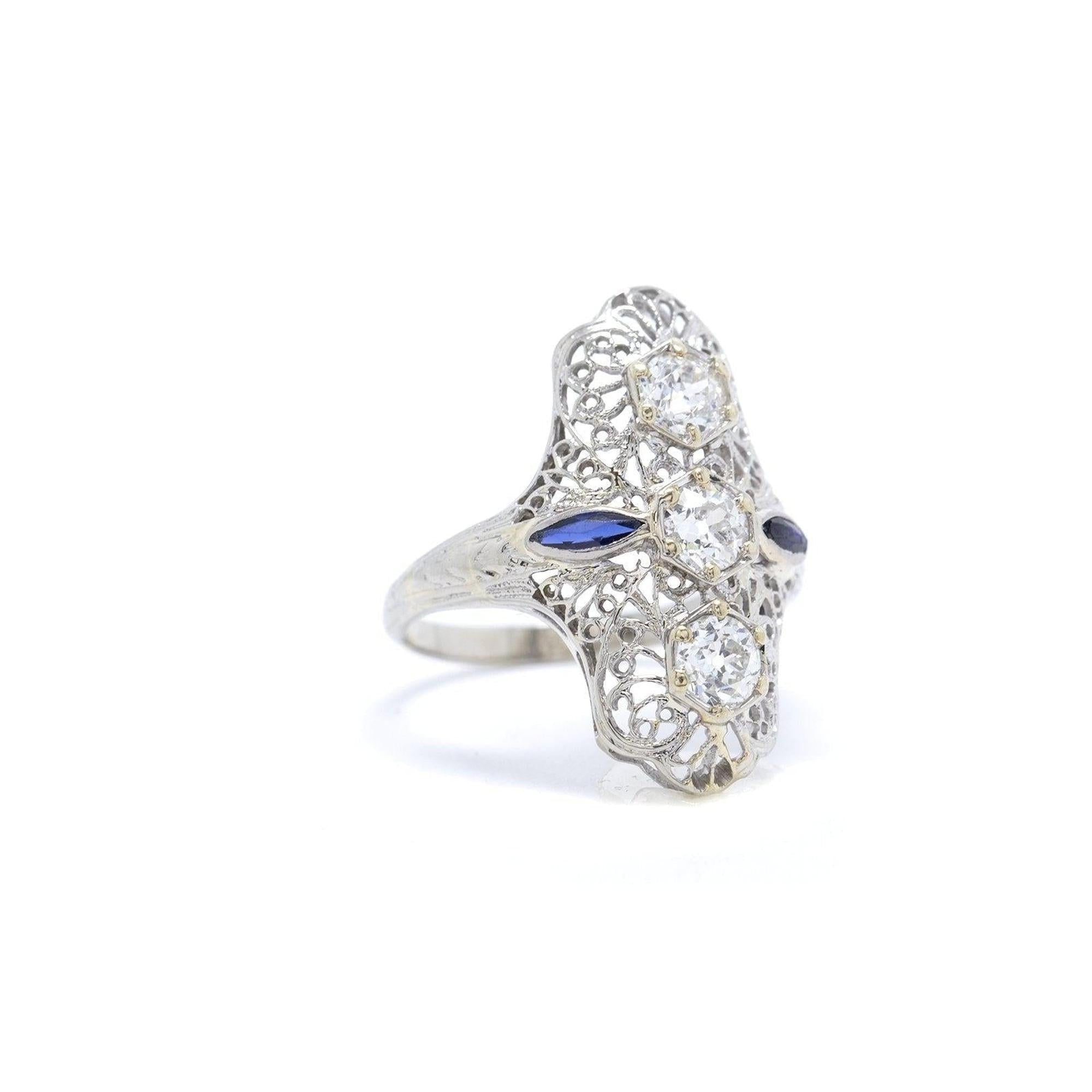 Antique 18k White Gold Filigree Diamond Ring