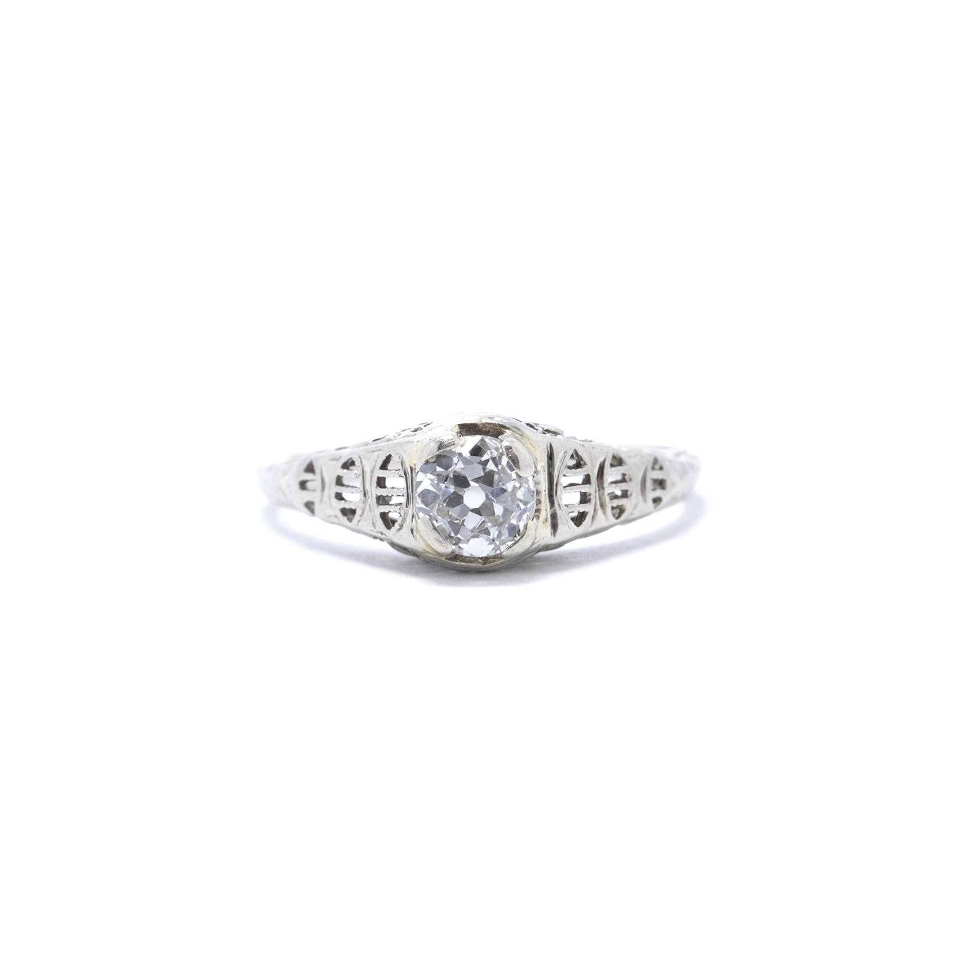 Antique 18k White Gold Filigree Solitaire Diamond Ring