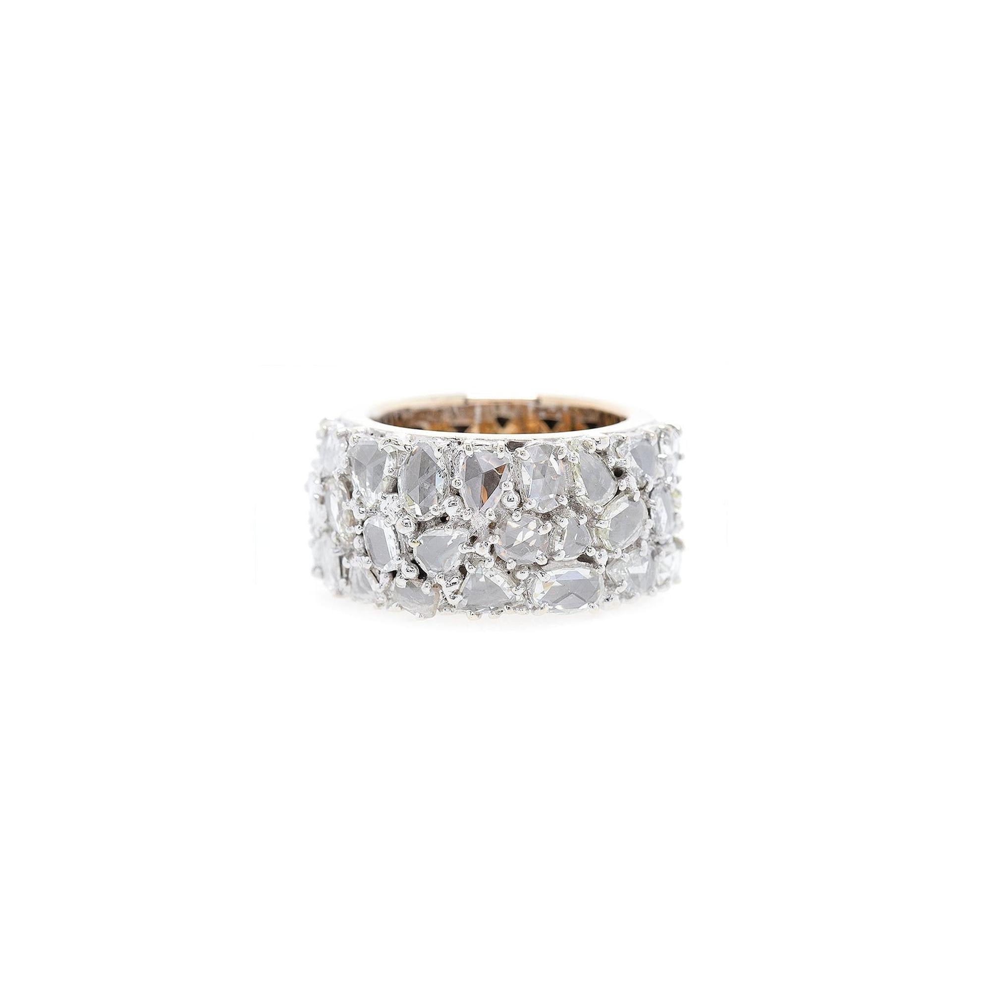 Antique 18k White Gold Three-Row Diamond Band Ring