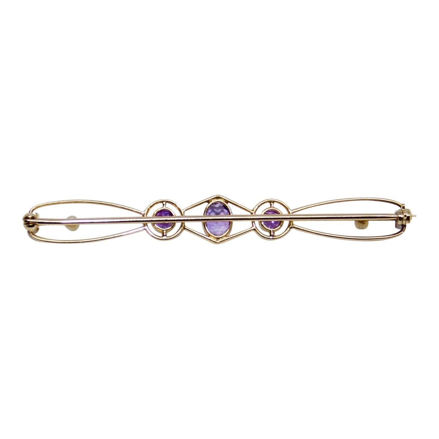 Antique Amethyst & Seed Pearl Bar Brooch