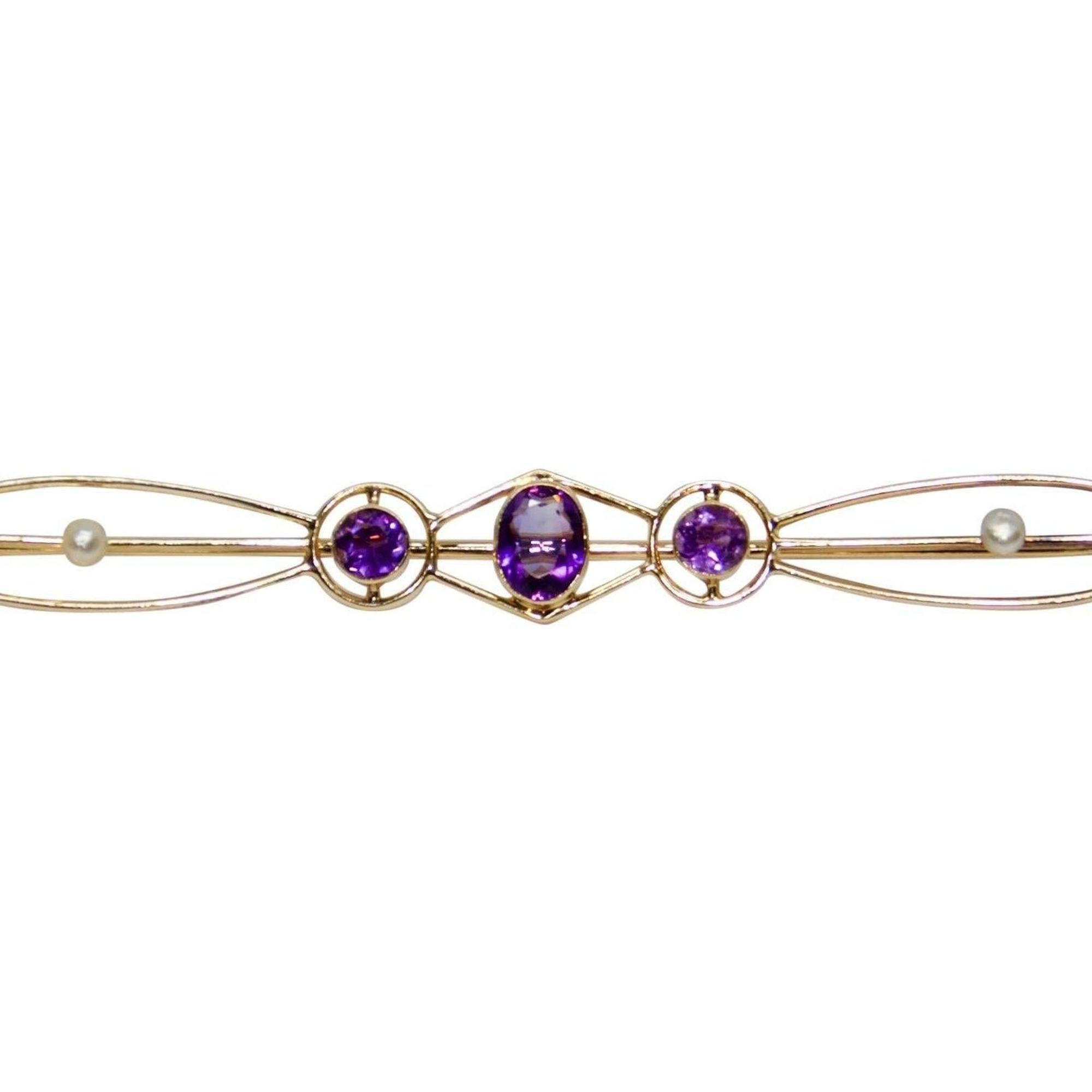 Antique Amethyst & Seed Pearl Bar Brooch
