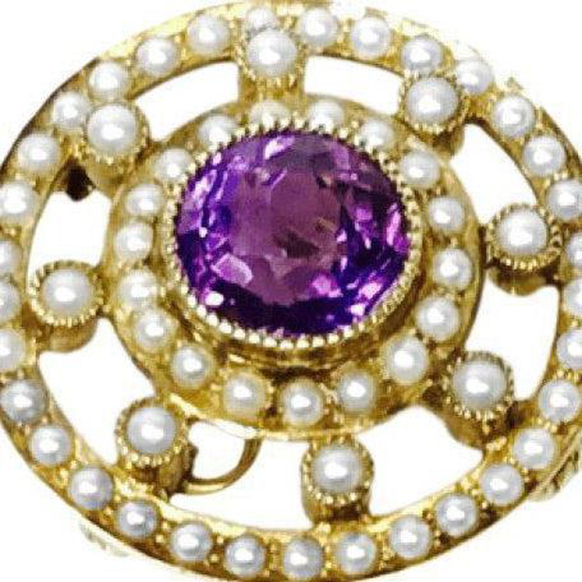 Antique Amethyst and Seed Pearl Brooch/Pendant