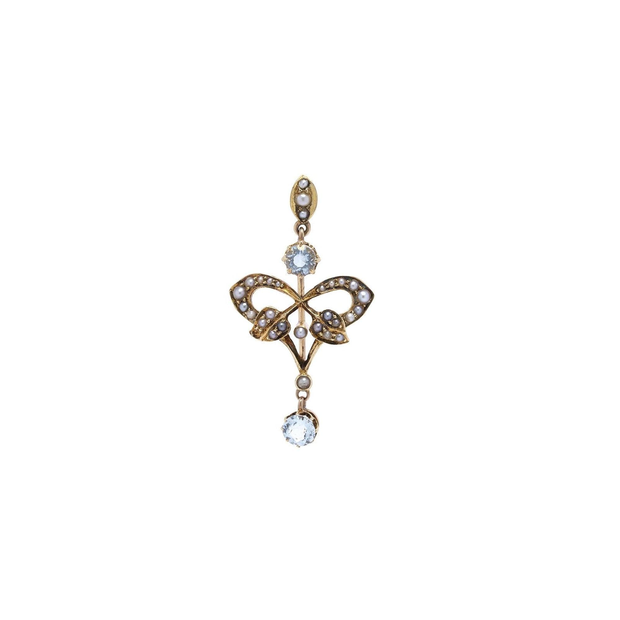 Antique Aquamarine & Seed Pearl Pendant