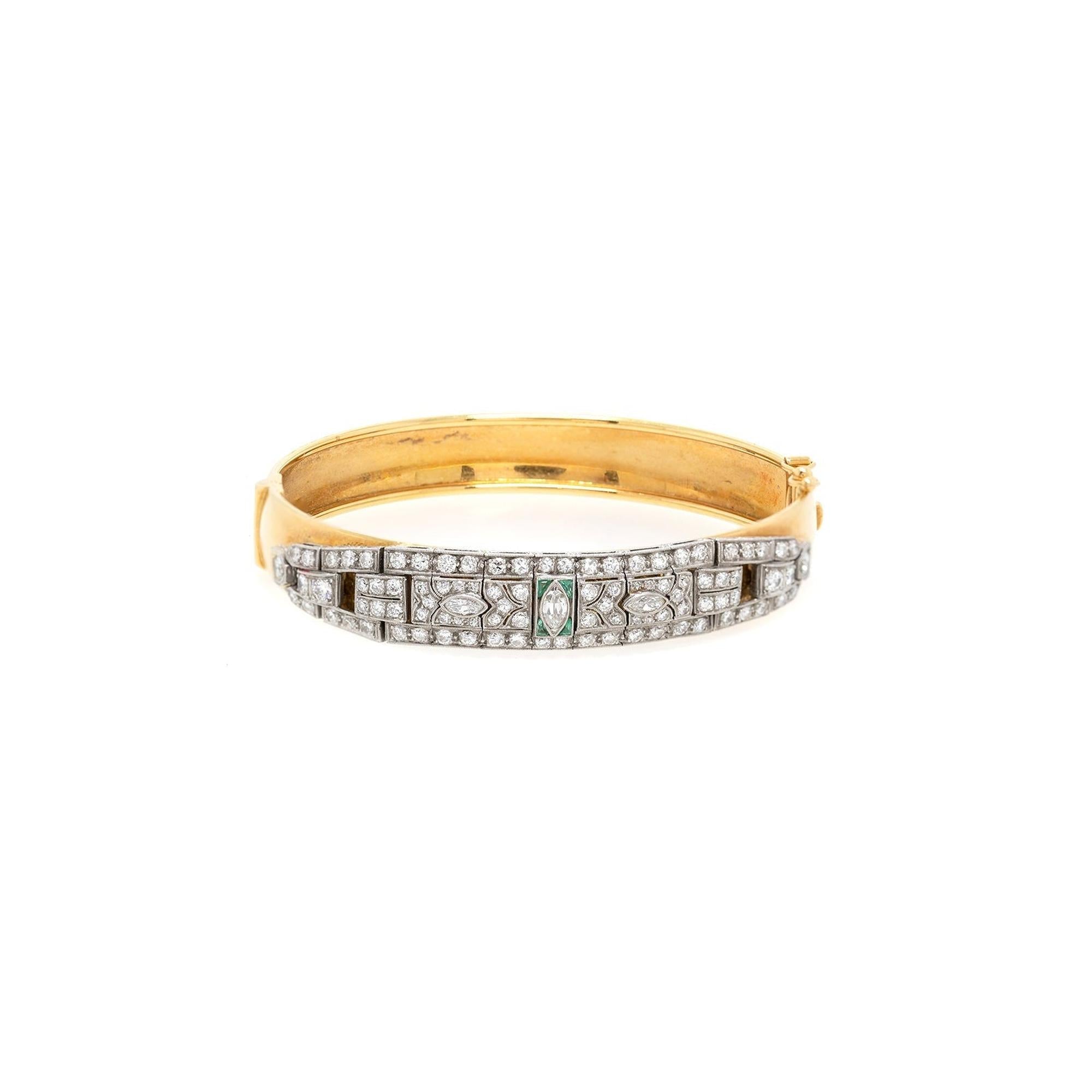 Antique Art Deco 18k Gold Diamond Bangle Bracelet