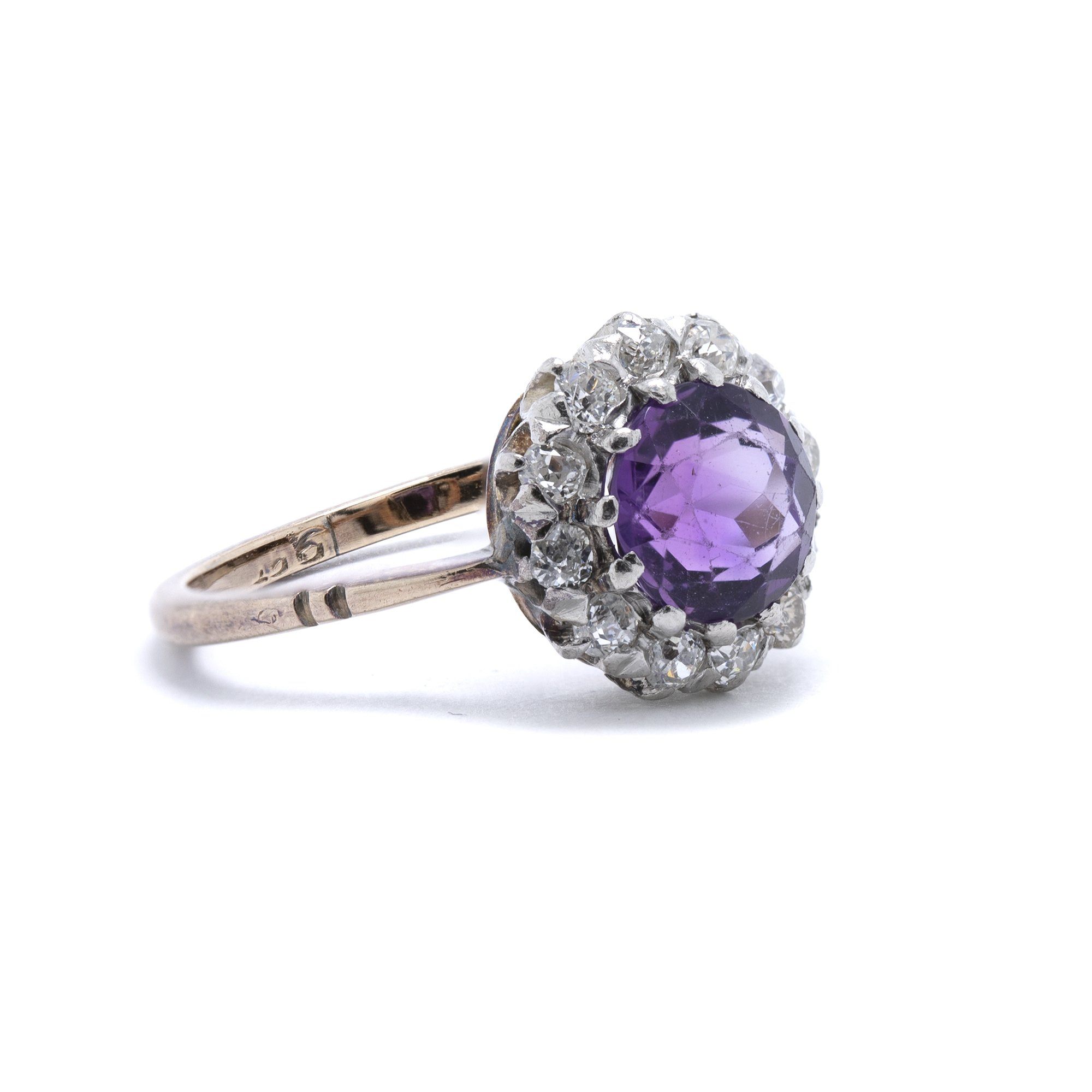 Antique Art Deco Amethyst and Diamond Cocktail Ring